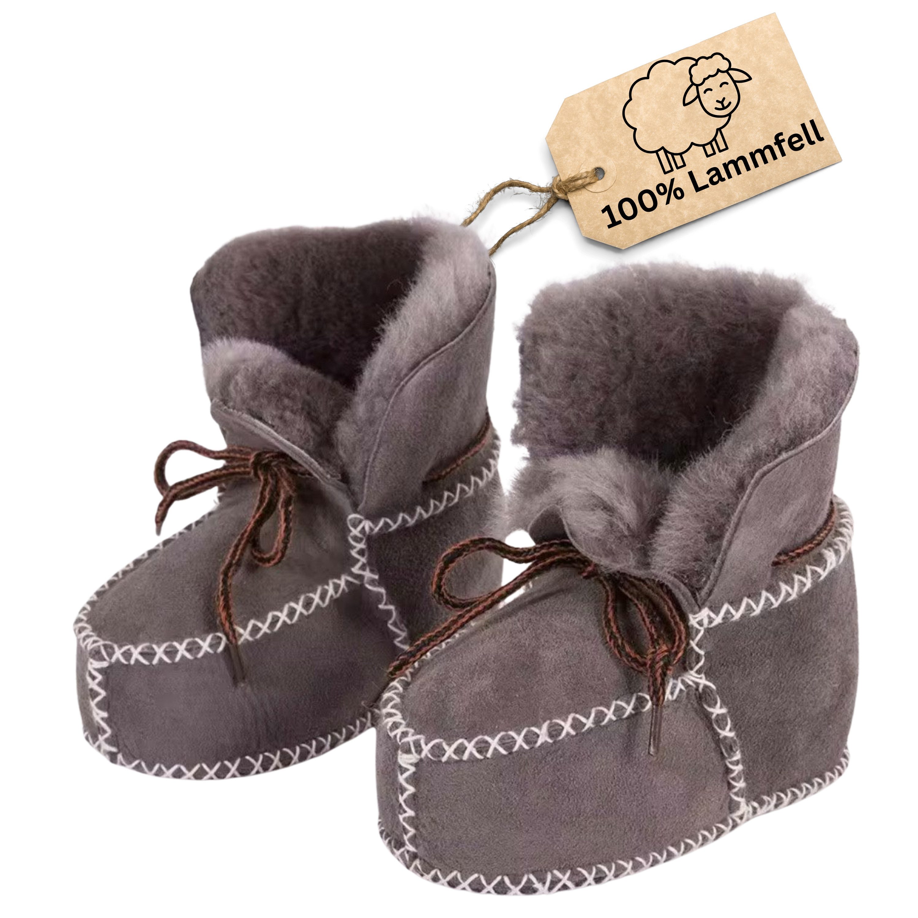 LIRA Deko Babyschuhe Lammfell Krabbelschuhe Winter Herbst bis 1 Jahr UNISEX Babystiefel (Babylammfellschuhe - Wärmend & atmungsaktiv) aus echtem Leder, Innenfutter: echte Schafwolle