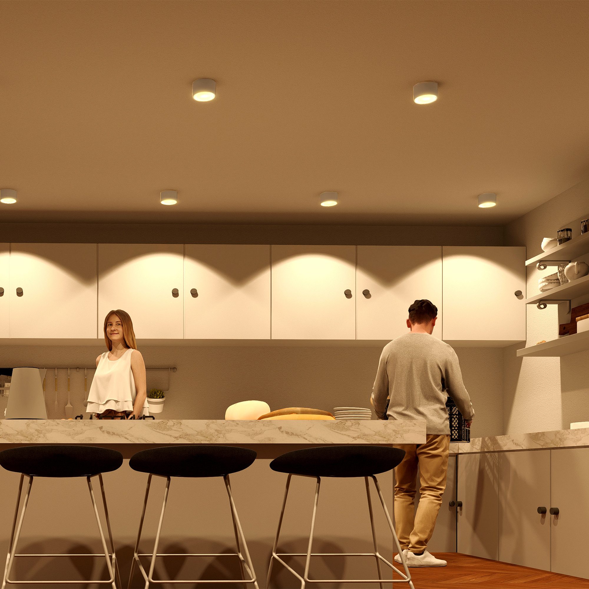 SSC-LUXon LED Aufbaustrahler CELI-X Aufbauleuchte flach dimmbar rund weiss mit LED GX53 6W, Warmweiß