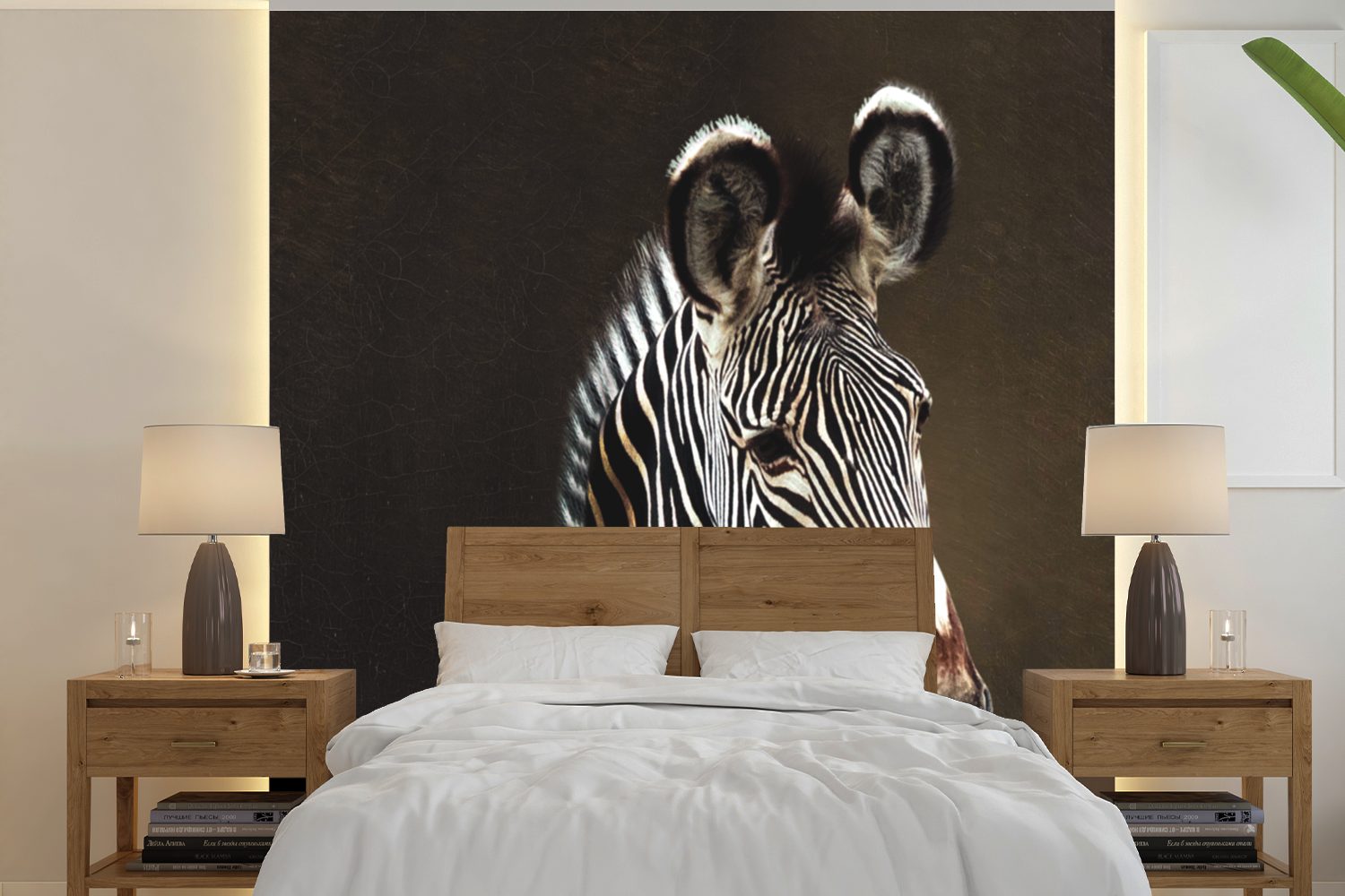 MuchoWow Fototapete Zebra - Porträt - Kleidung, Matt, bedruckt, (5 St), Vinyl Tapete für Wohnzimmer oder Schlafzimmer, Wandtapete