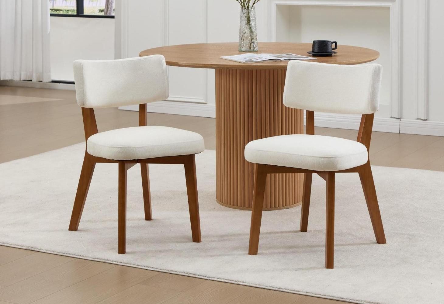 LVHOM Esszimmerstuhl in Naturlook mit Massivholz, Leinenstoff, bequeme Polsterung, 2er-Set (Stoffkomfort, ergonomisch gepolsterter Sitz & Rücken, einfach zu montieren, alltagstauglich robustg, eeignet für mehrere Szenen), Ideal für Esszimmer, Küche, Homeoffice (Essen, Arbeiten, Lesen)