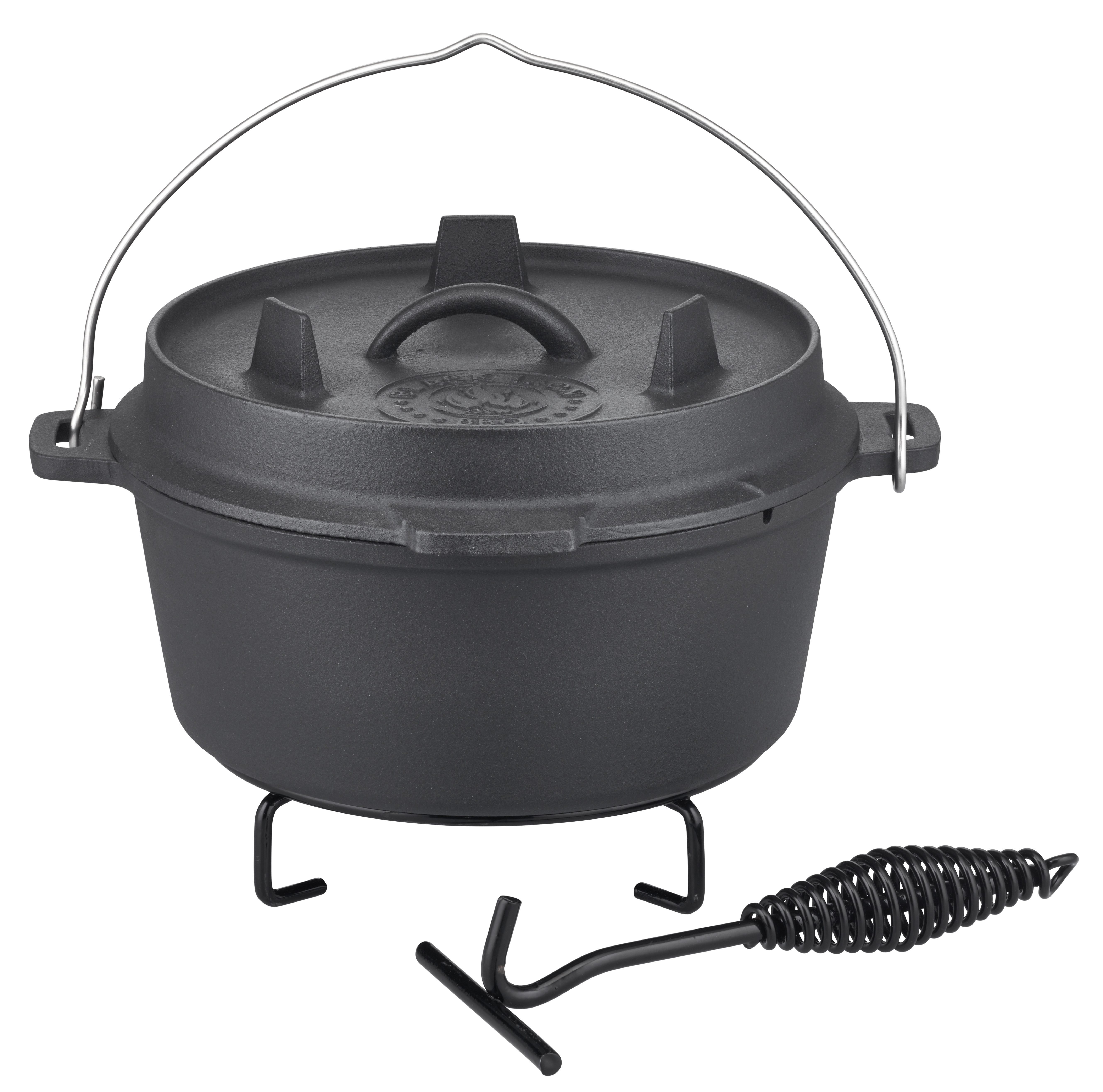 GSW Feuertopf Black Iron BBQ, Gusseisen (1-tlg), Dutch Oven zur Anwendung auf dem Grill, Feuer oder Backofen