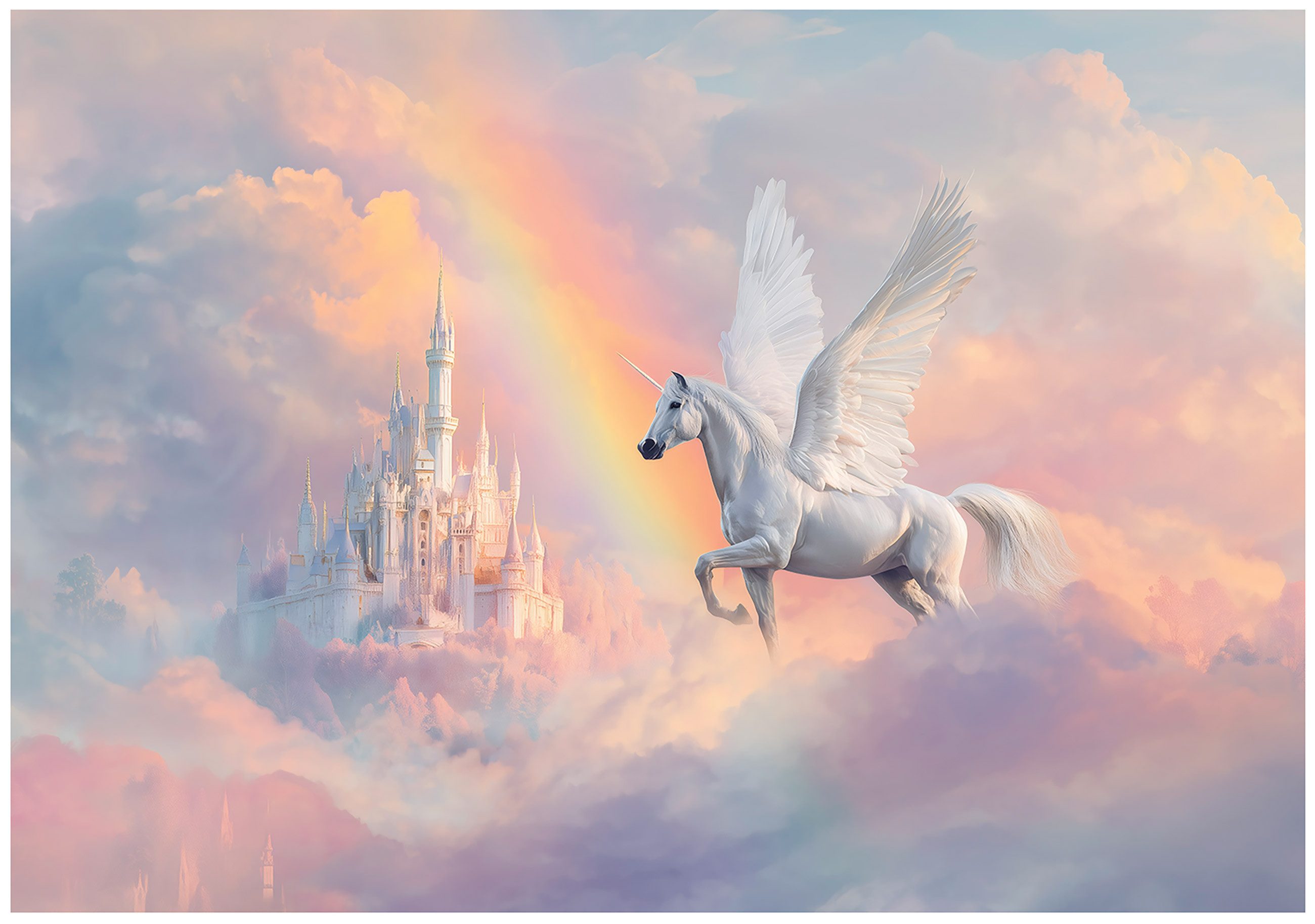 Wallarena Fototapete Kinderzimmer Mädchen Einhorn Wolken Kinder Vlies Tapete Wandtapete, Glatt Vlies Washable, (Packung, 2 St., Vlies Fototapete), Vliestapete bunt rosa Kinderzimmer Tapete + Kleister Motivtapete