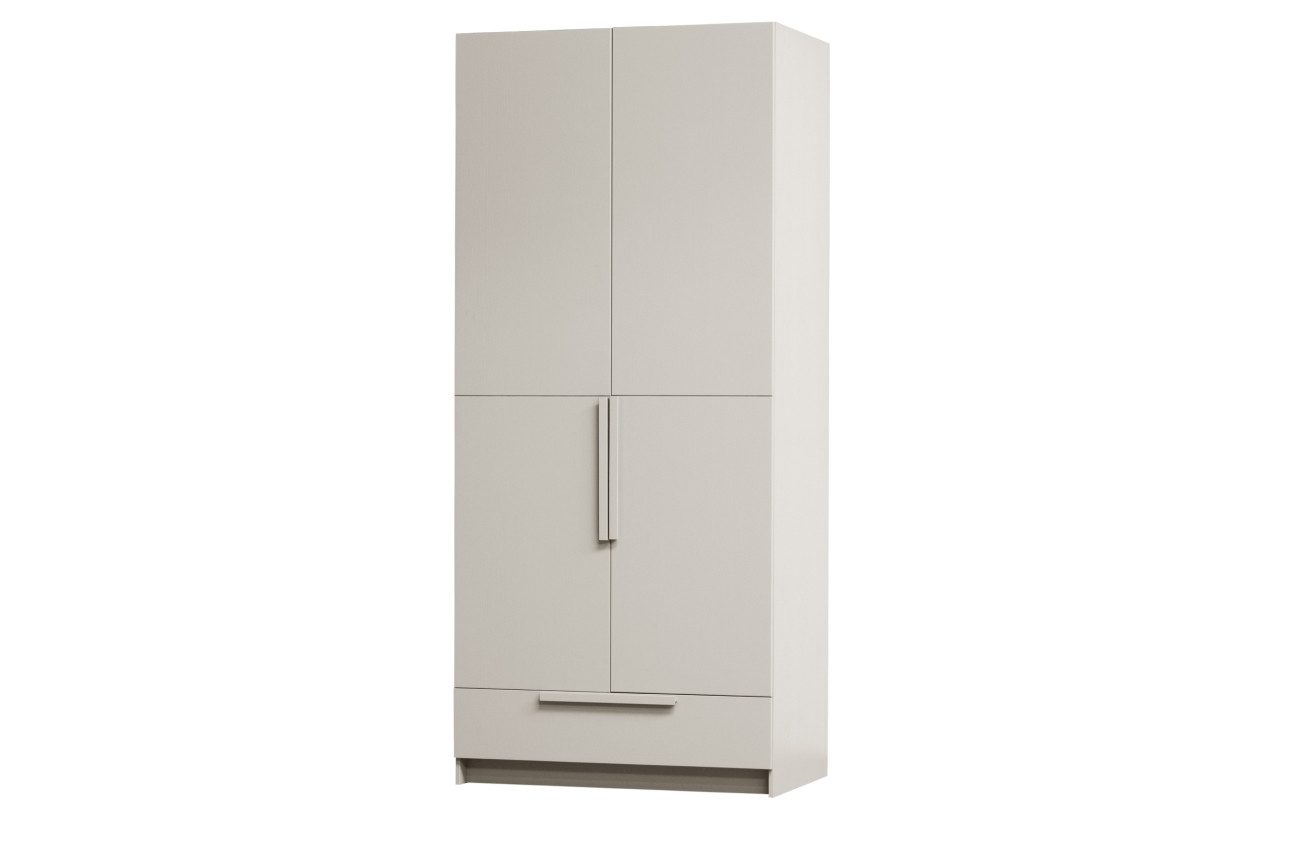 WOOOD Kleiderschrank Split aus Kiefernholz Hellgrau, 95 cm Soft-Close-System
