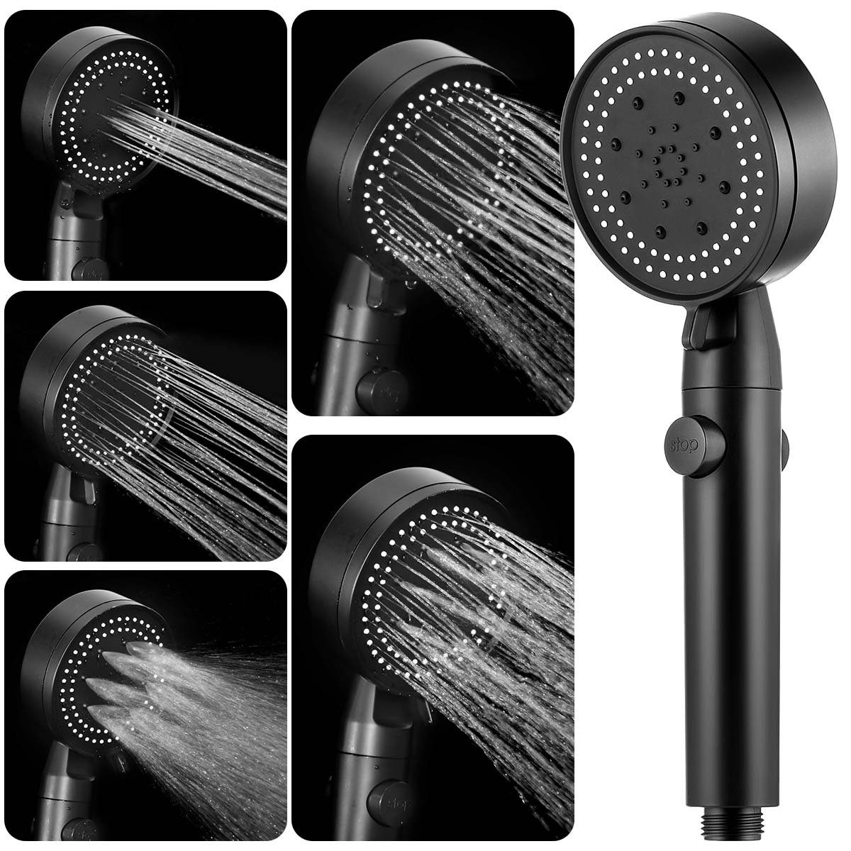 WILGOON Handbrause Hochdruck Duschkopf Handbrause Wassersparende Duschbrause Badezimmer, 5 Modi, Rotierende Turbo Hochdruck Duschkopf mit Handbrause