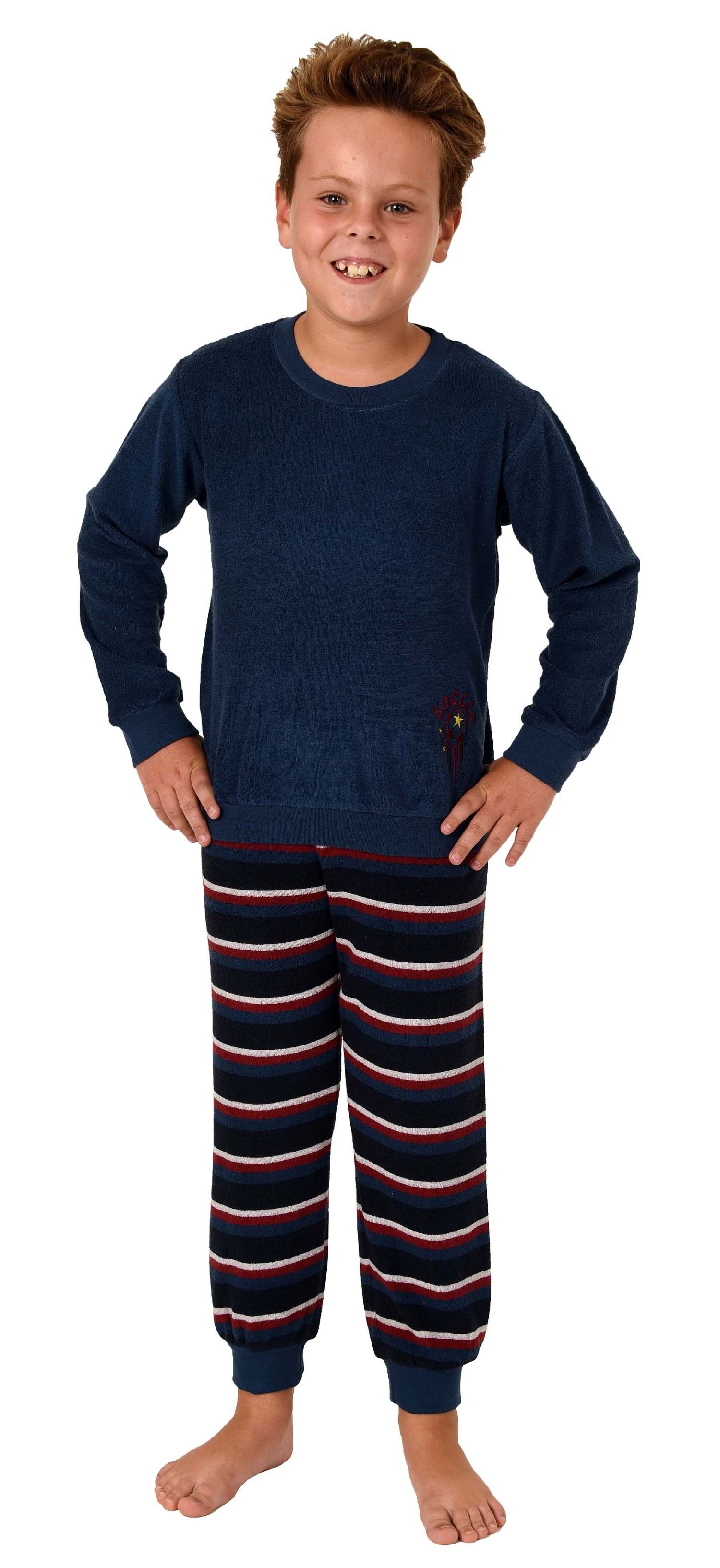 langarm mit Fussball Jungen Frottee und Motiv blau Normann Soccer Bündchen Pyjama Pyjama