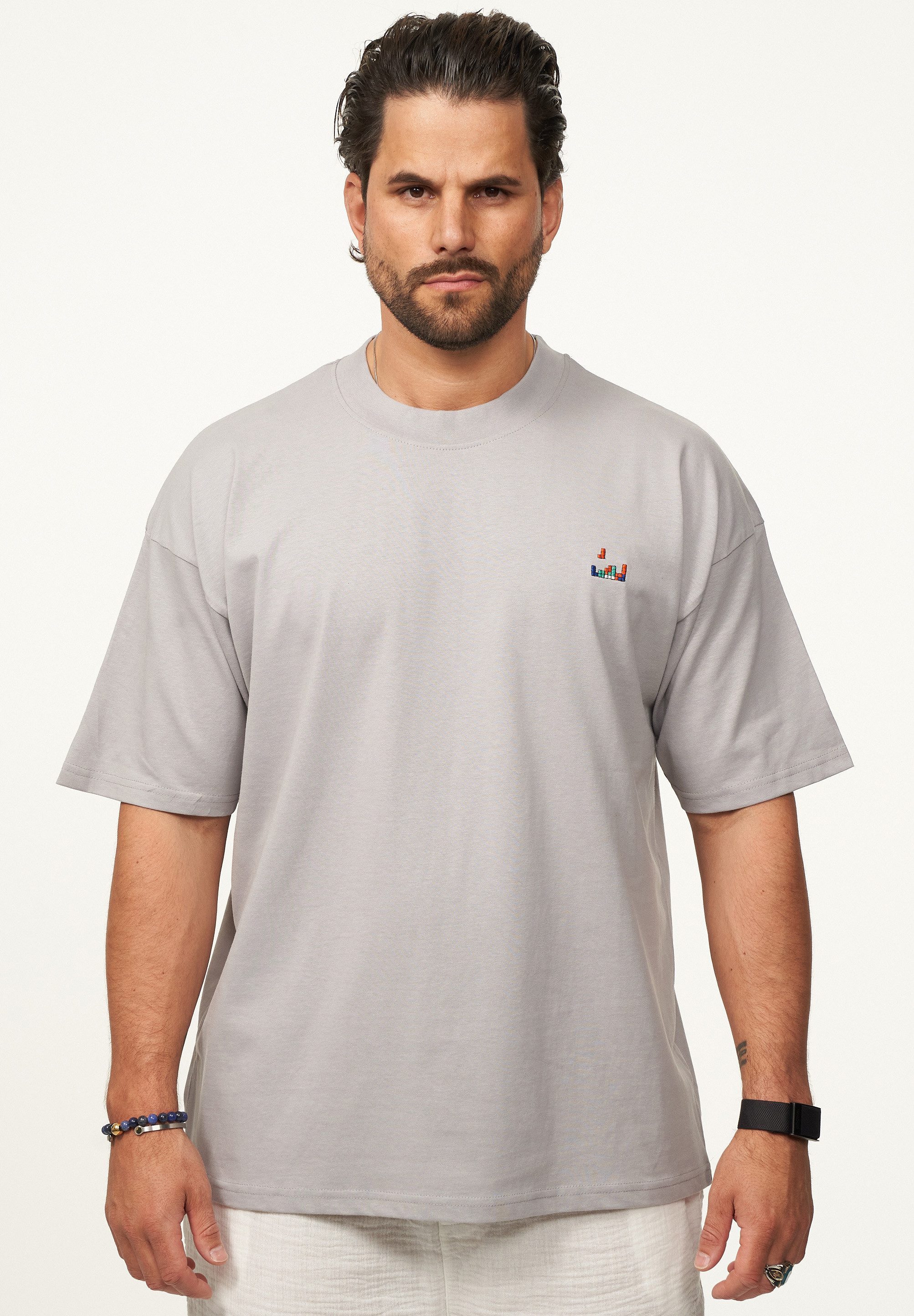 SOULSTAR T-Shirt mit Stickerei Herren Oversize-Fit Kurzarm Shirt mit Rundhals-Ausschnitt