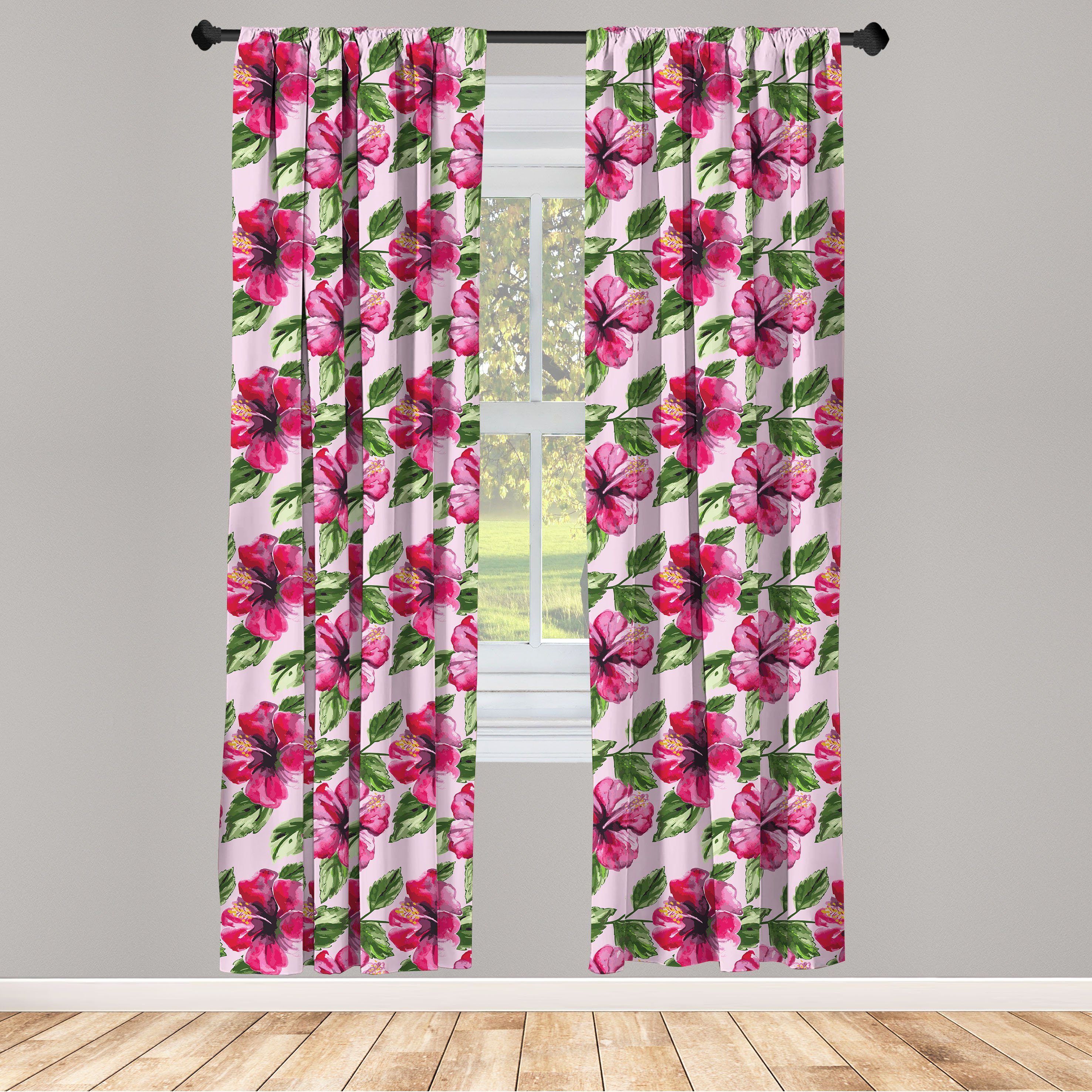 Gardine Vorhang für Wohnzimmer Schlafzimmer Dekor, Abakuhaus, Microfaser, Blumen Aquarell-Hibiscus Flowers
