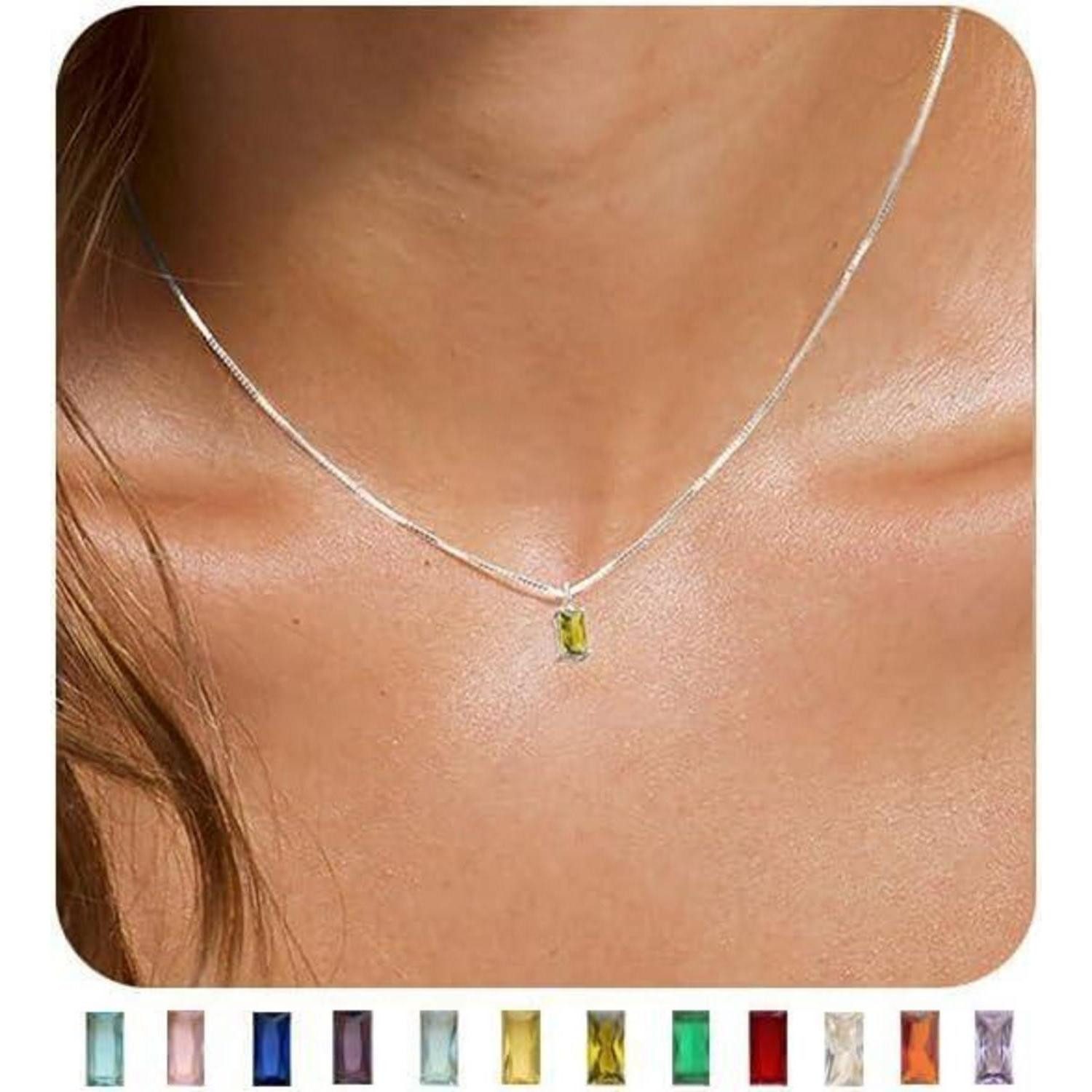 LuxusKollektion Kette mit Anhänger Halskette Damen 14K Vergoldet 925 Silber Geburtsstein Silber-08.August