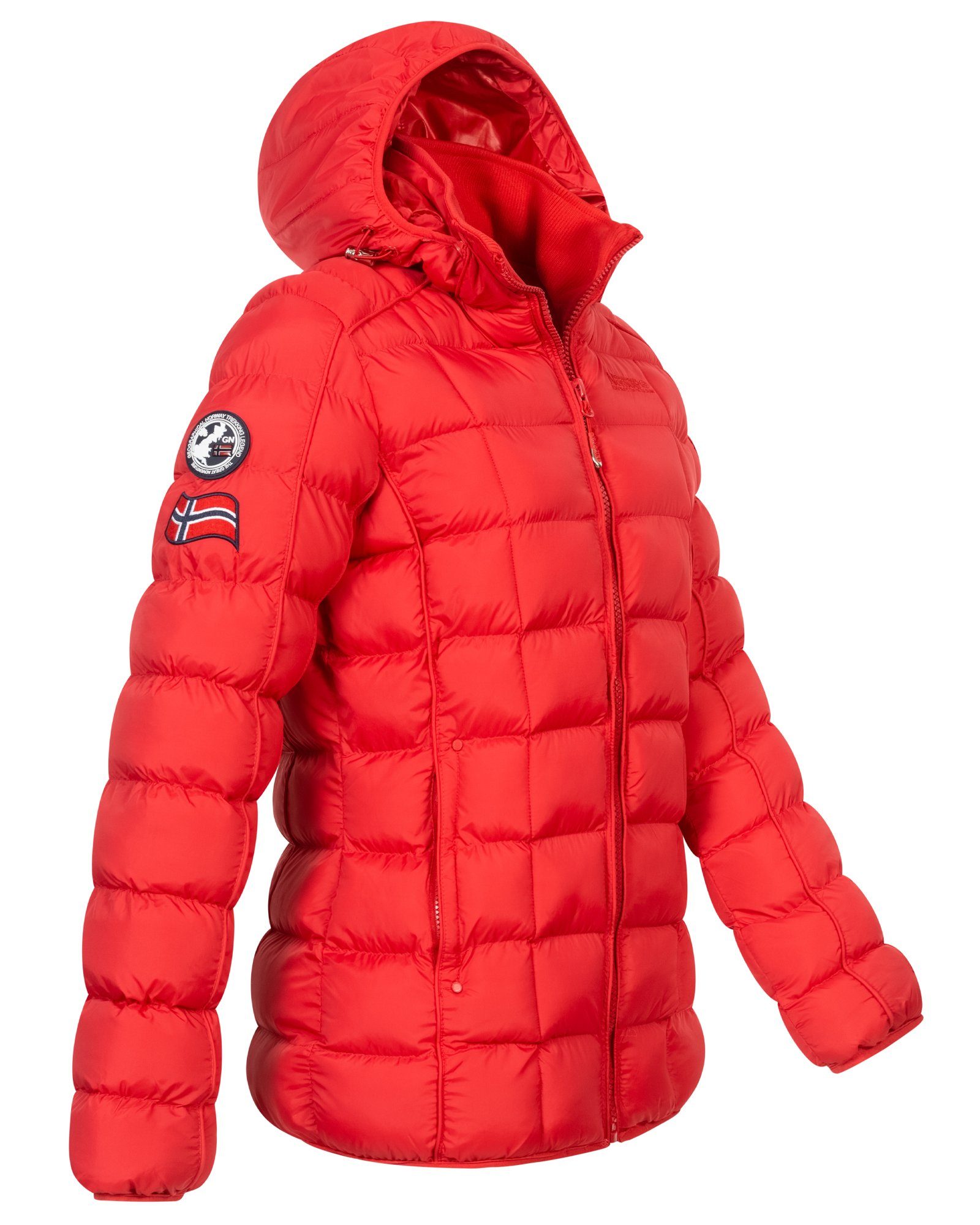 Jacke Rot Parka Kapuze Steppjacke Outdoor Warm Steppjacke Gesteppt Winterjacke Geographical Damen Norway