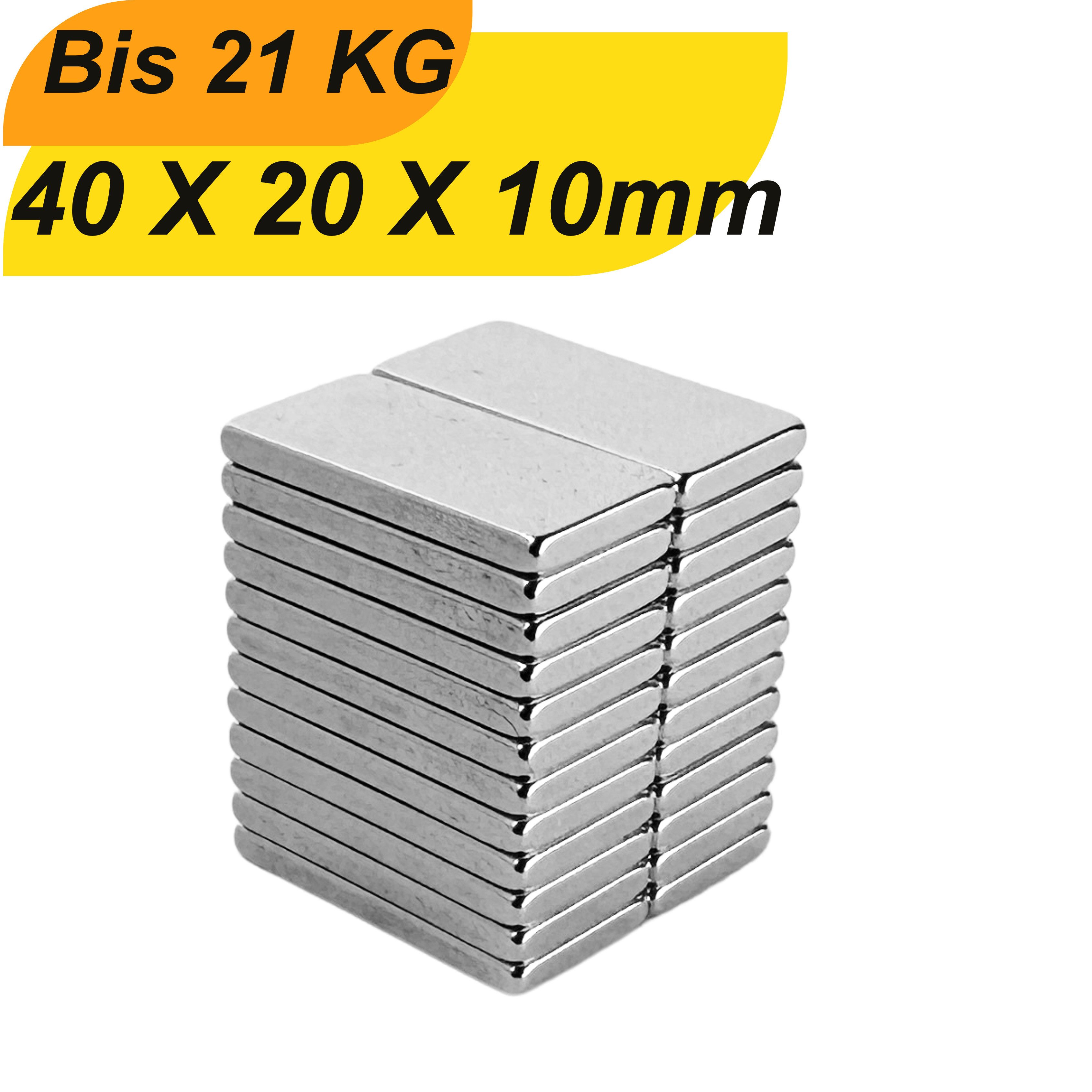 Magnet Neodym-Magnete 40x20x10mm Supermagnete mit hoher Haltekraft Magnet (Neodym, 1-St., Neodym)
