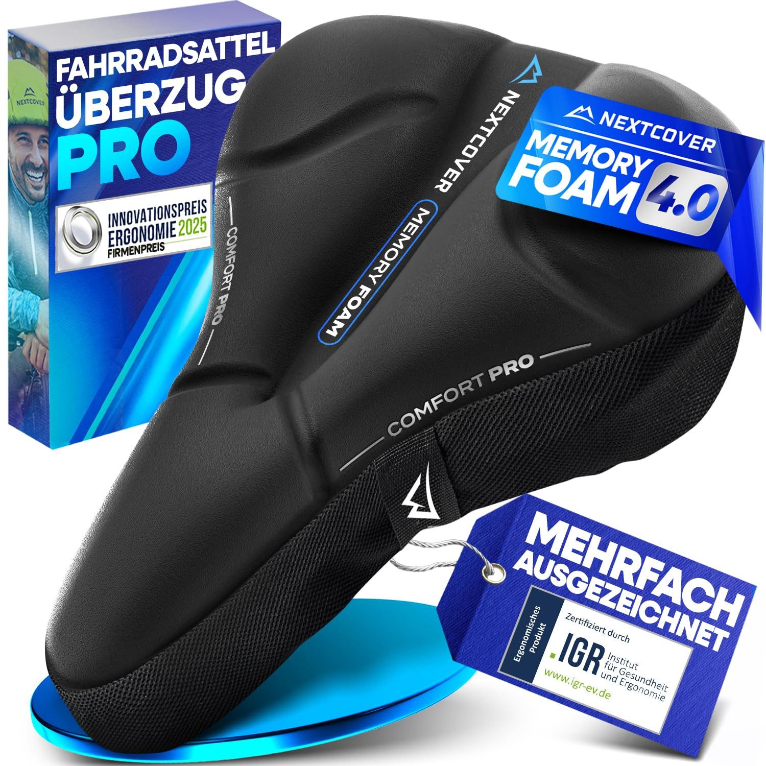 Nextcover Sattelbezug CoverPro mit Memory Foam & Gel, Anti-Rutsch-Noppen, City oder Trekking