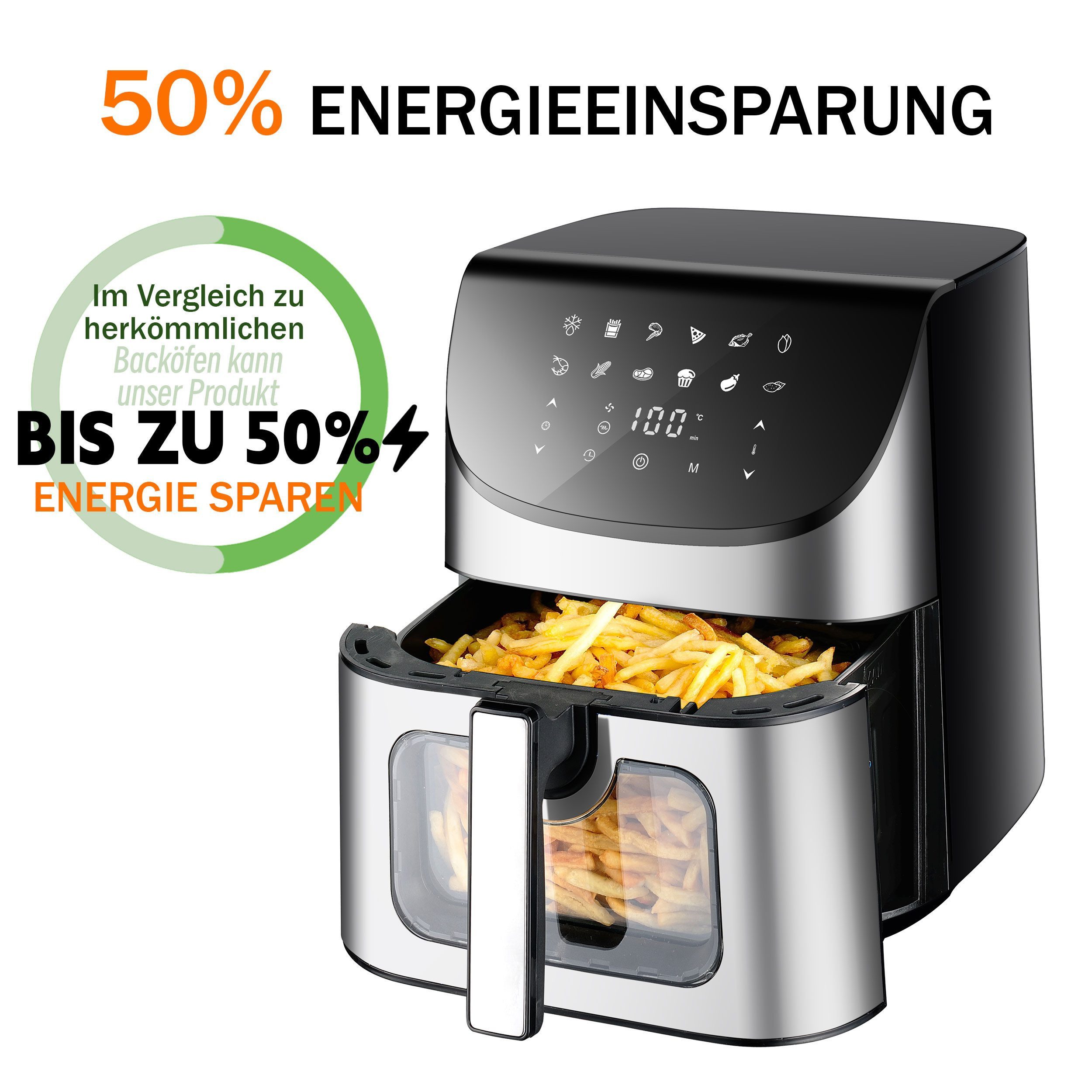 Sinaopus Heißluftfritteuse 8.7L Heißluftfritteuse mit großem Fassungsvermögen, ohne Öl, 1800,00 W, gesundes Kochen mit weniger Öl, 	80-200°, digitales Display