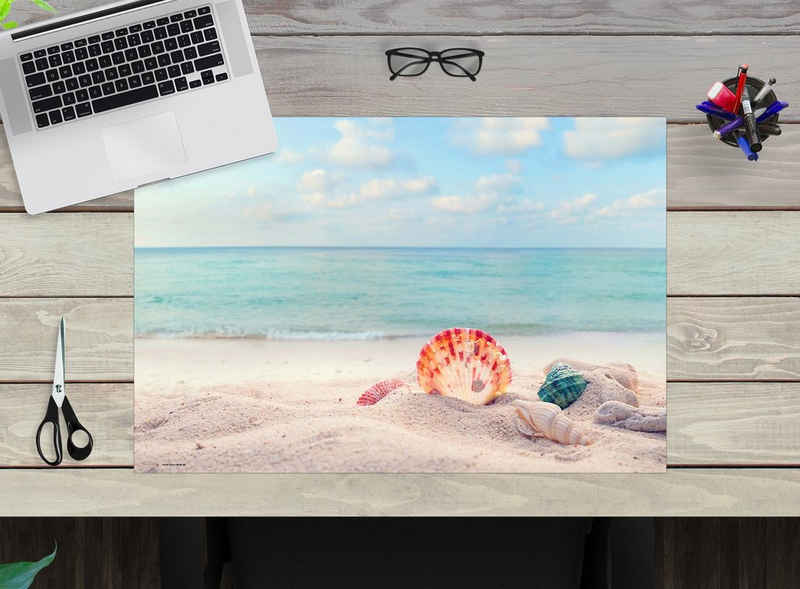 cover-your-desk.de Schreibtischaufsatz abwaschbar – Traumstrand mit Muscheln – premium Vinyl– Made in Germany, (1-St)