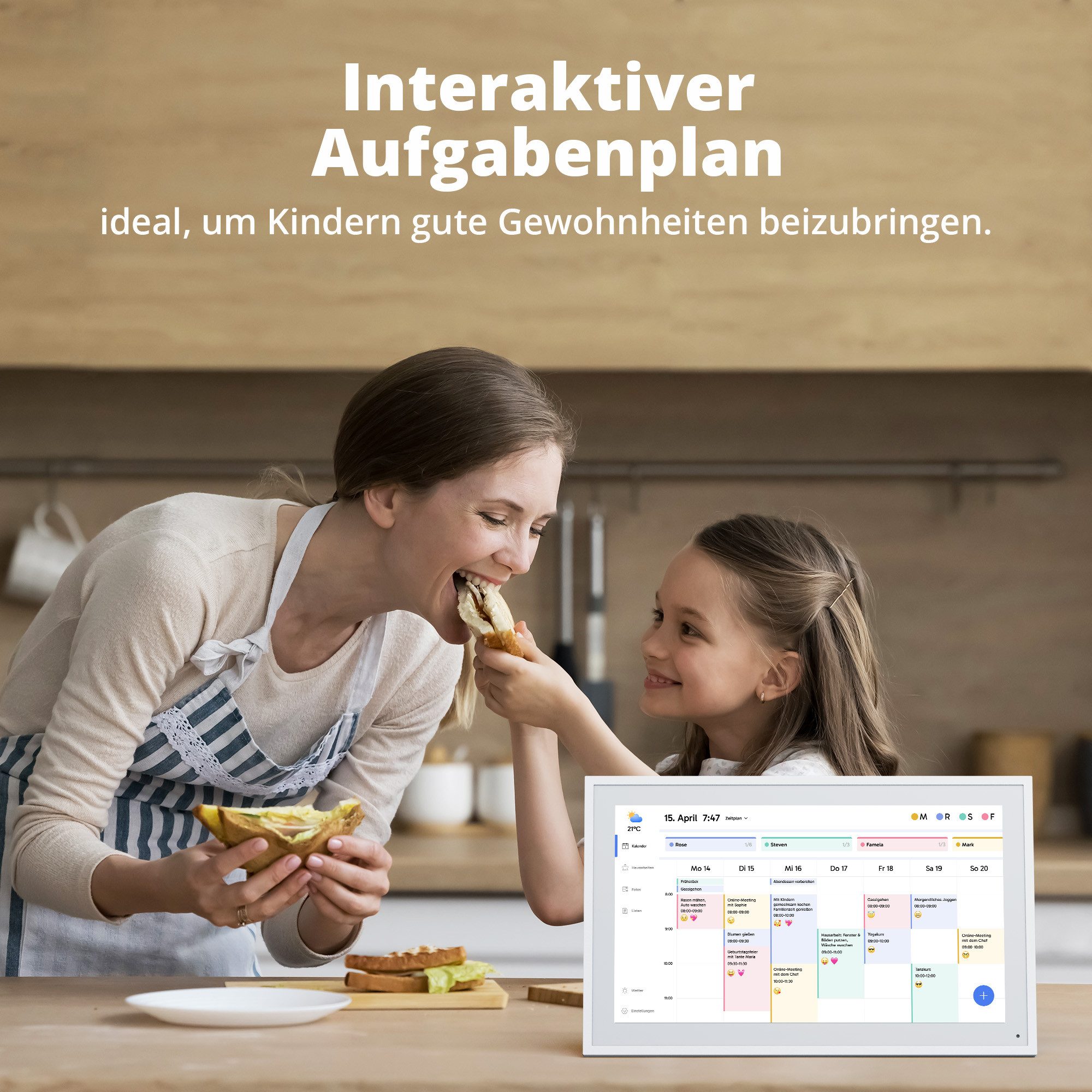 EKASN 15,6'' Digitaler Kalender mit Touchscreen Digitaler Bilderrahmen (39,6 cm/15.6 ", 1920 x 1080 Pixel, 32 GB, Full-HD, WLAN, Familienplaner mit To-Do-Liste & Essensplaner)