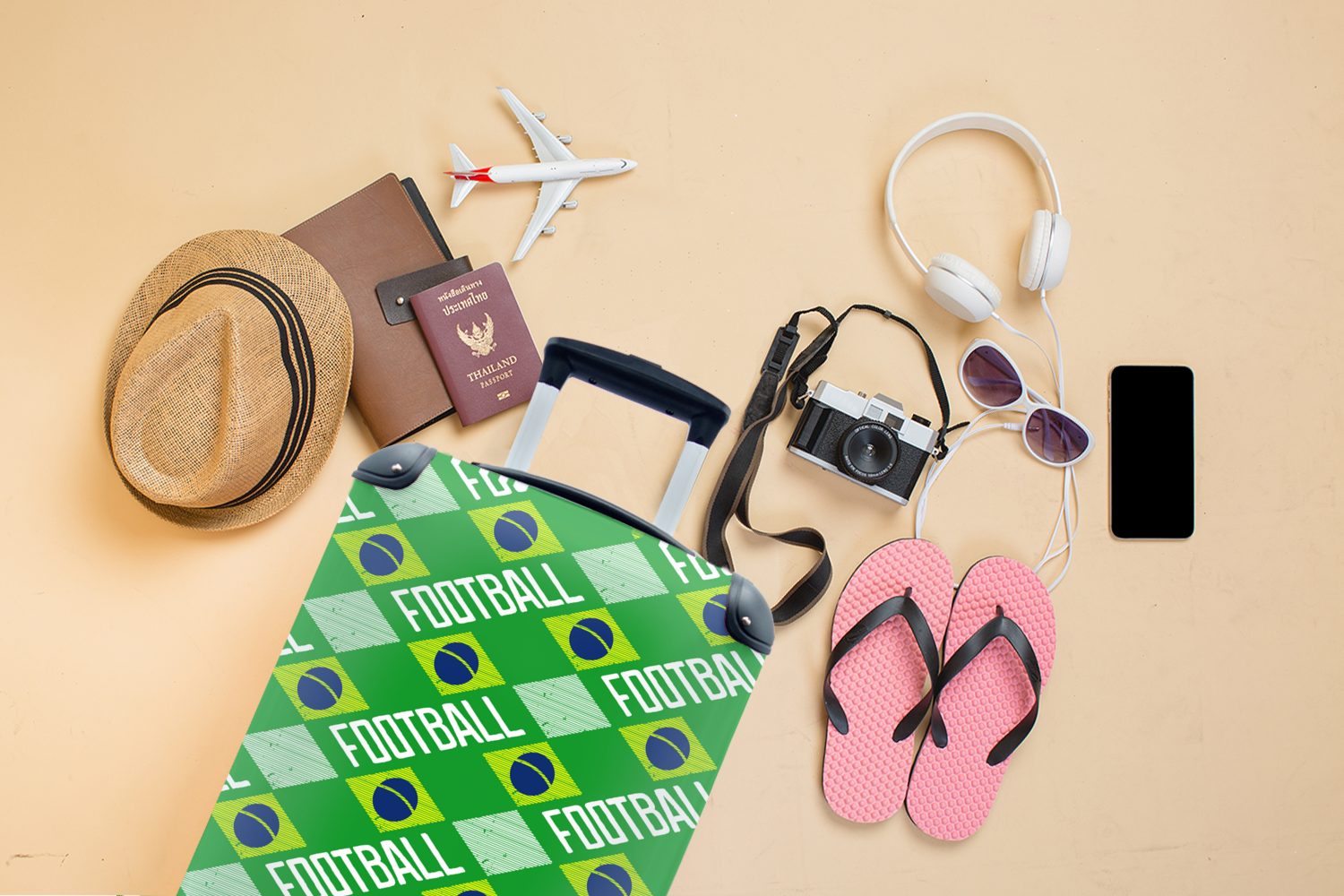 rollen, Fußball MuchoWow Handgepäck Handgepäckkoffer Trolley, Brasilien Reisekoffer Reisetasche Rollen, 4 Muster, Ferien, für - mit -
