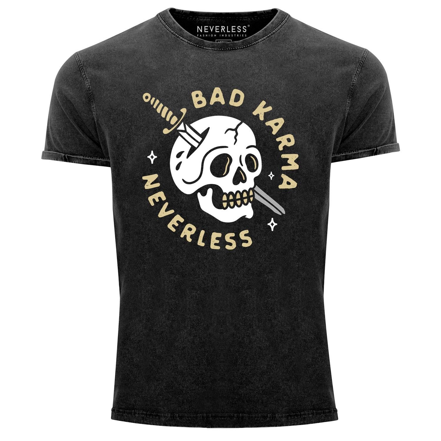 Print-Shirt Neverless® Herren T-Shirt Vintage Shirt Printshirt Bikermotiv Skull