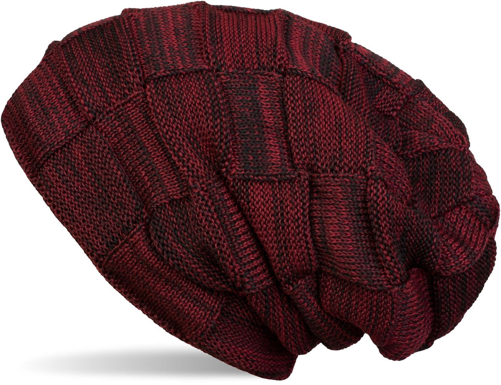 Kostenloser Online- und Ladenverkauf. styleBREAKER Strickmütze (1-St) Feinstrick Beanie mit Bordeaux-Rot Strick Karo