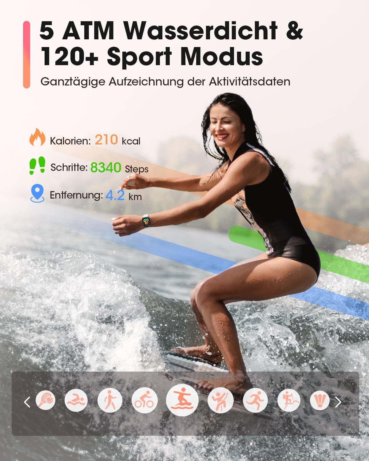ANYSUN Smartwatch Herren Damen mit Telefonfunktio Sport Smartwatch (1,83 Zoll) mit Pulsmesser SpO2 Schlafmonitor 120+ Sportmodi Schrittzähler, Fitnessuhr 5ATM Wasserdicht&i Smartwatch für Android iOS