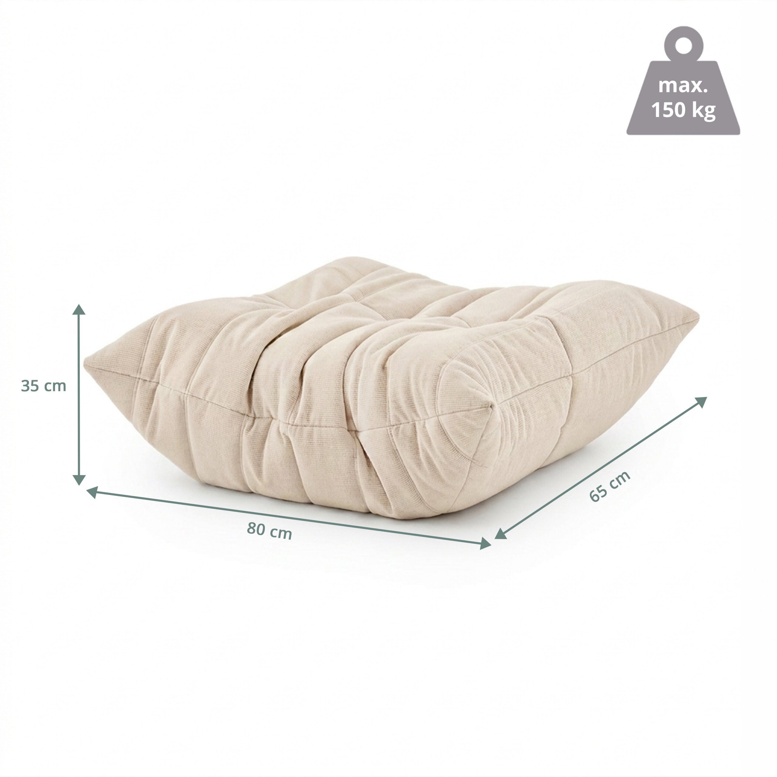 hjh LIVING Sitzsack Sitzolo Podi Relaxsessel H/B/T:, Sitzsack Pouf Bodensofa aus Cord mit Schaumstoff Füllung Fußhocker – Bild 4 von 5