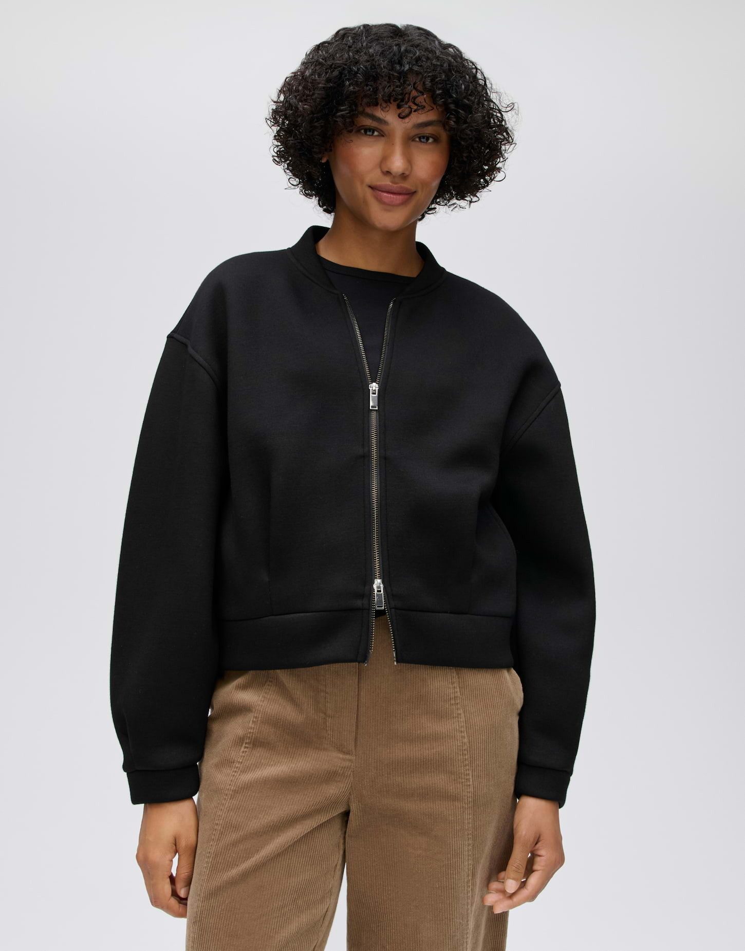 OPUS Sweatjacke Gokila aus glattem Scuba Verkürzte O-Form mit Ballonärmeln und Zwei-Wege-Zipper