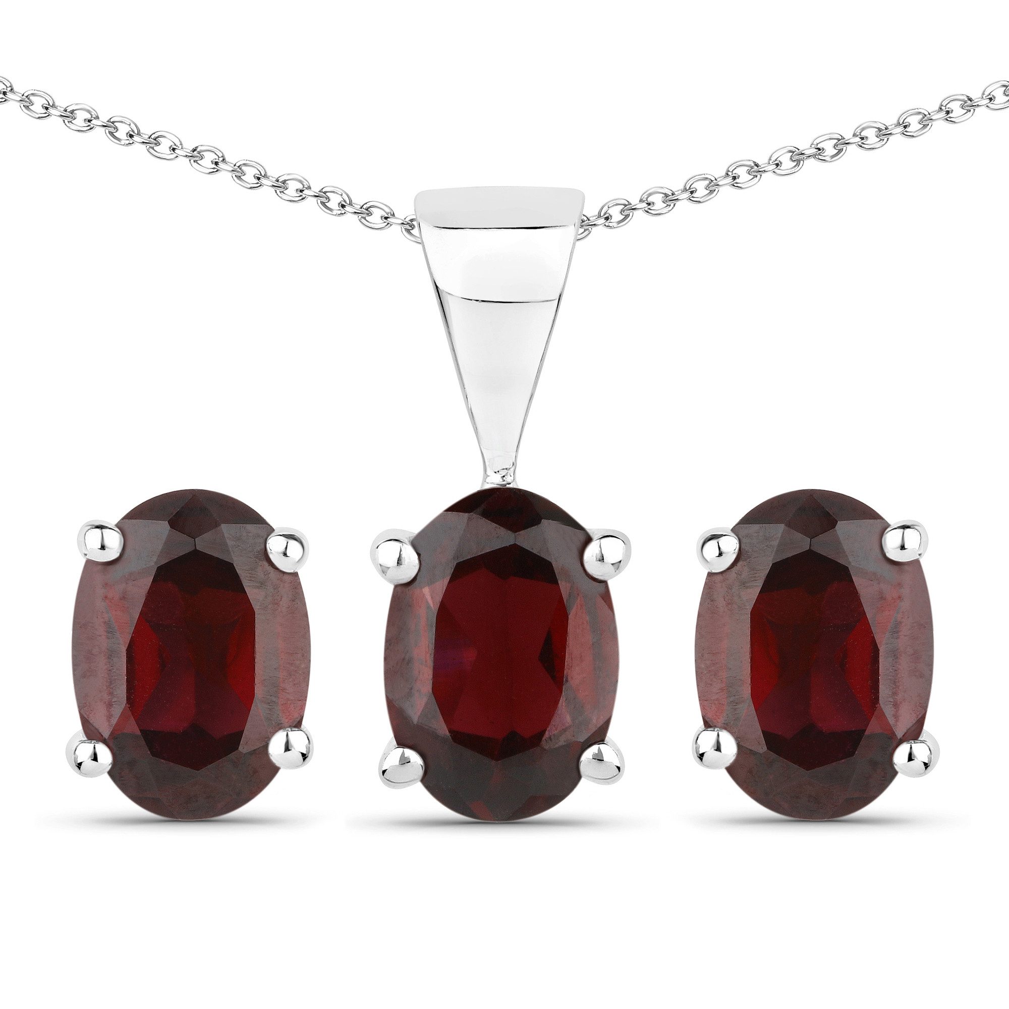 Vira Jewels Paar Ohrstecker Silber 925 rhodiniert Ohrringe und Halskette mit echtem Granat