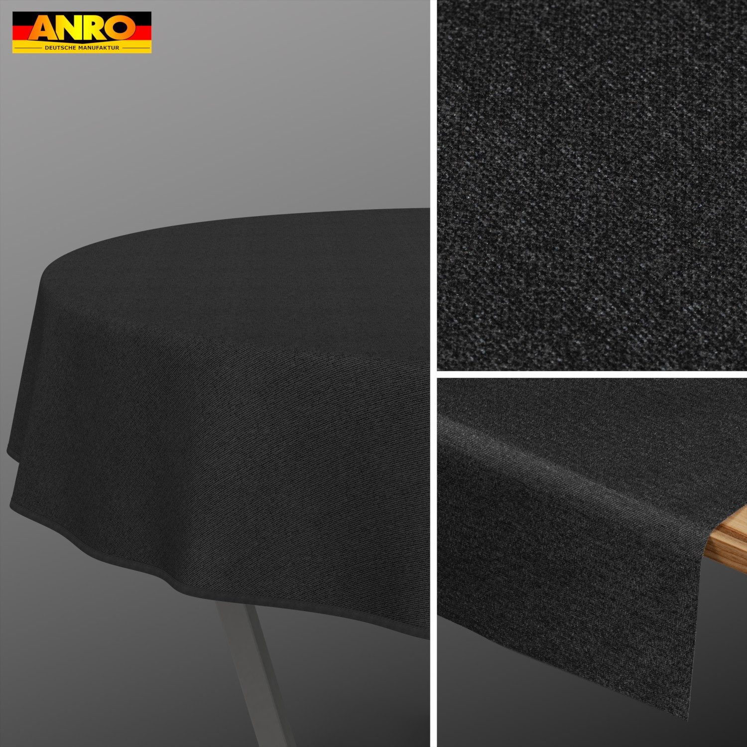 ANRO Tischdecke DanceDirty abwaschbar Leinenoptik wetterfest Falschuni Modern (Einzelstück 1-tlg, eine Tischdecke), Stofftischdecke schmutzabweisend Rund 100 Uni Schwarz