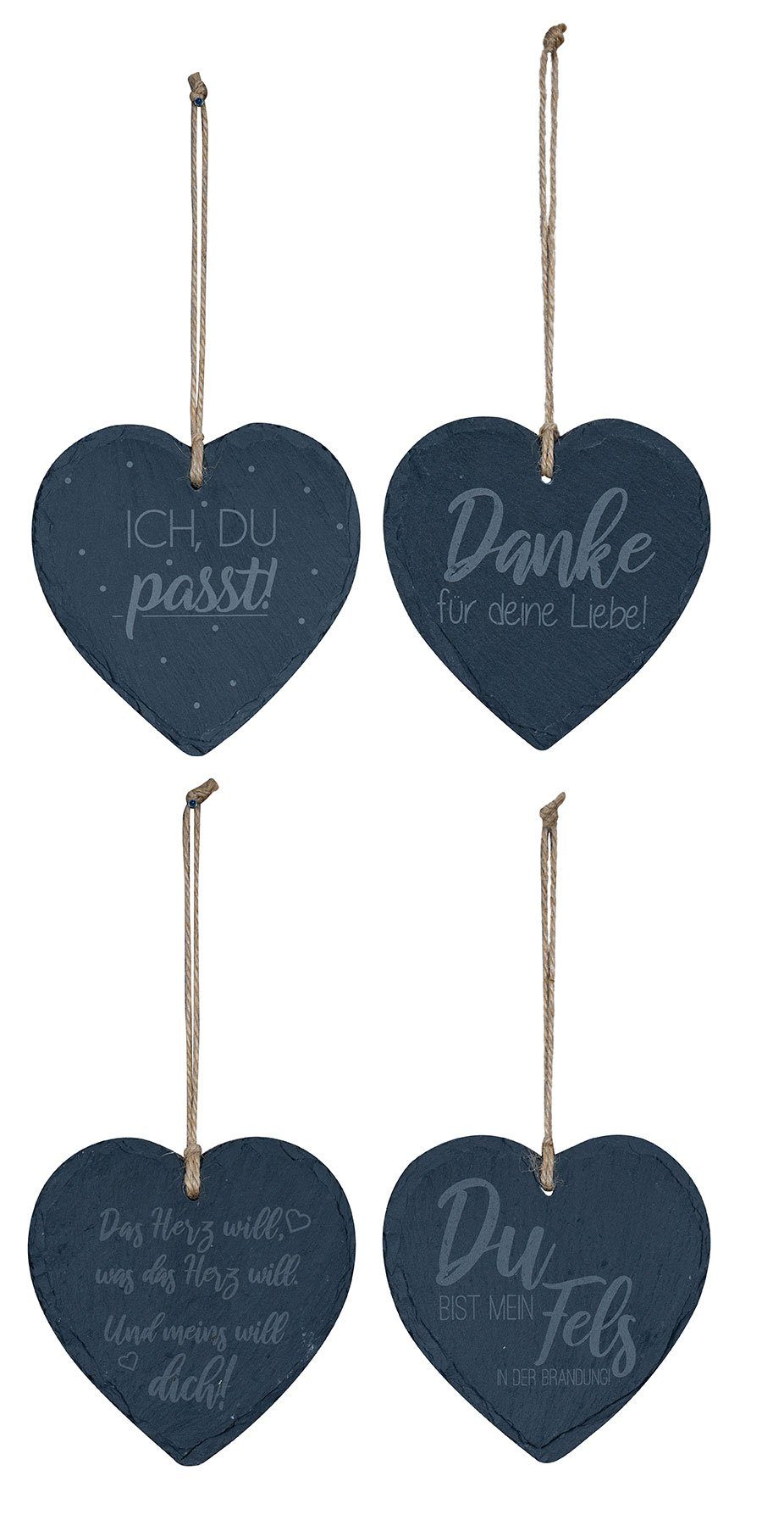 Levandeo® Memoboard, 4er Set Schiefertafel Herz 12x12cm Sprüche
