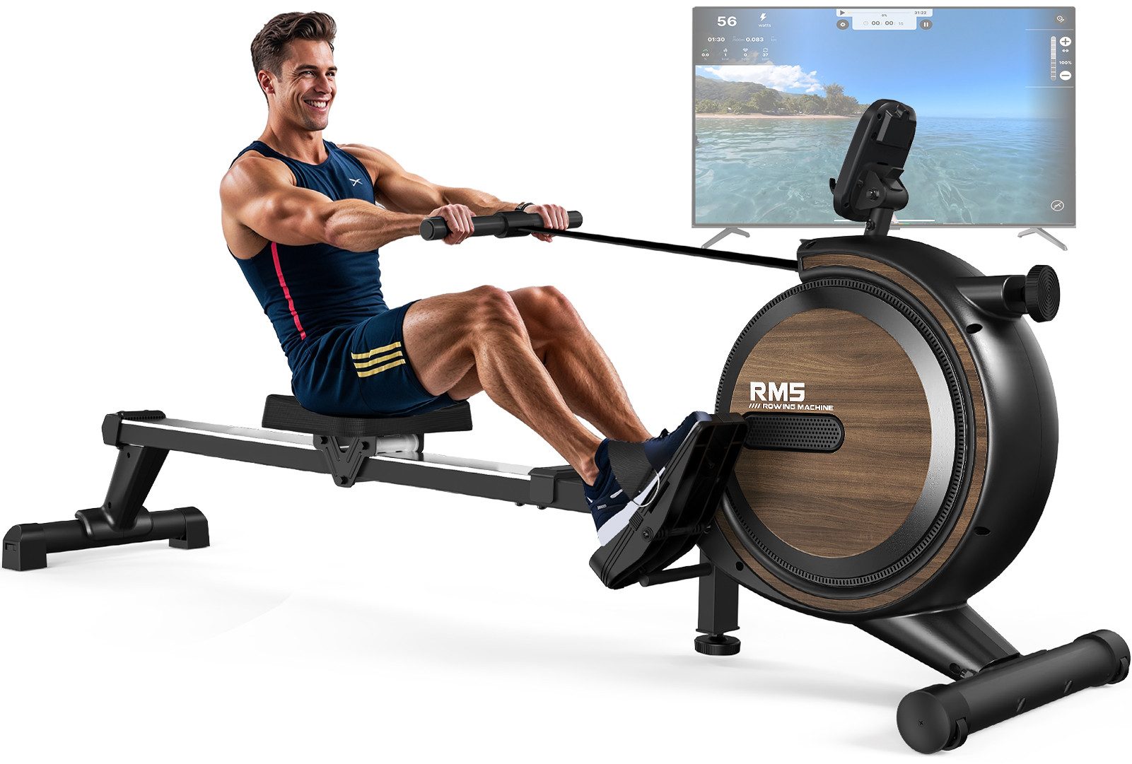VOWVIT Rudergerät für Zuhause Magnetische Rudermachine mit Bluetooth, & 16-Stufigem Verstellbaren Widerstand - 150KG Gewichtsbelastung