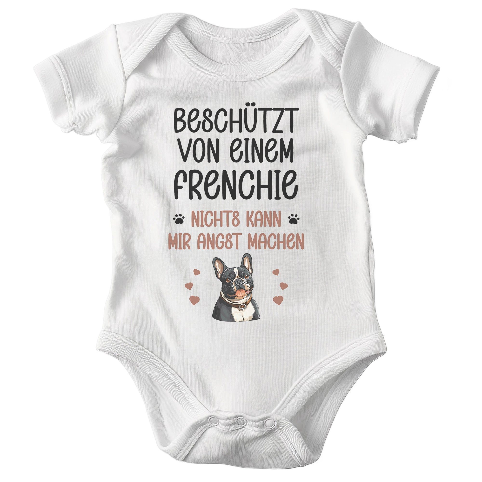 22Feels Kurzarmbody Bio Unisex Babybody Weiß Frenchie Beschützt Geschenk Taufe Geburtstag BIO-Baumwolle - In Deutschland Bedruckt - Niedlicher Print
