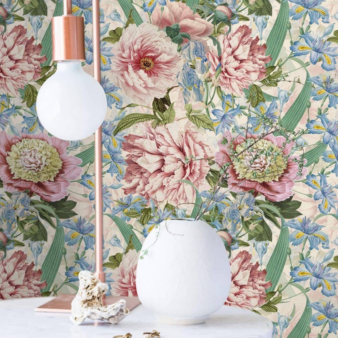 K&L Wall Art Mustertapete Florale Vintage Blumentapete Botanische Vliestapete Garten Wohnzimmer, Sommerwiese Tapete
