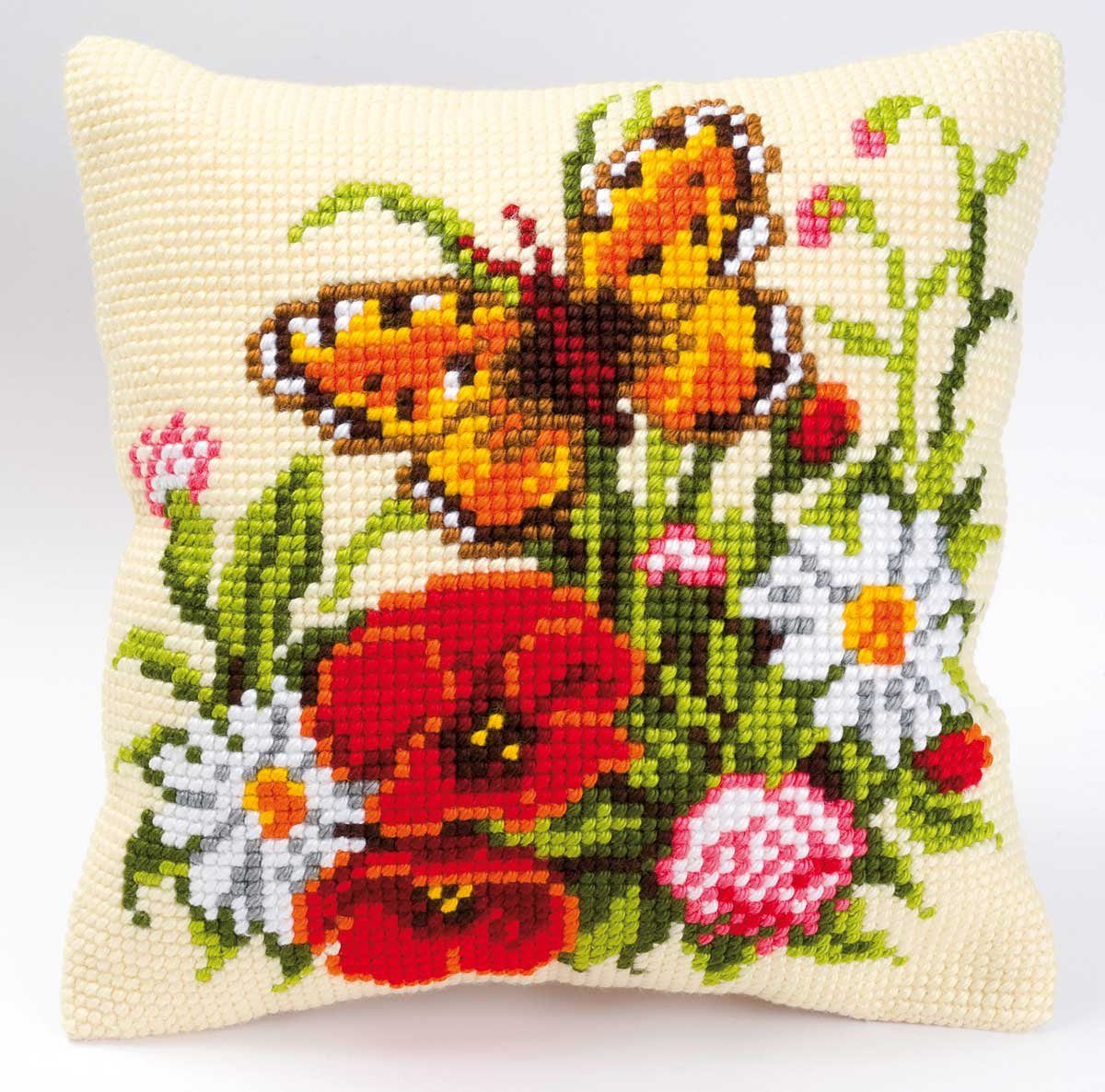Vervaco Kreativset Vervaco Kreuzstichkissen "Schmetterling mit wilden Blumen", (embroidery kit by Marussia)