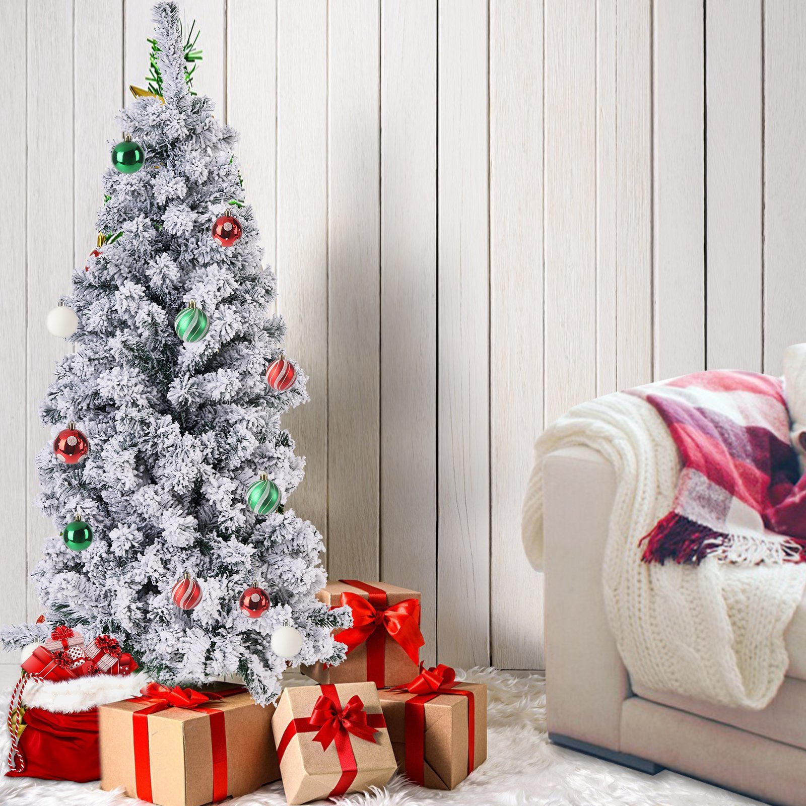 BIGTREE Künstlicher Weihnachtsbaum Tannenbaum mit Schnee,1000 PVC Nadeln