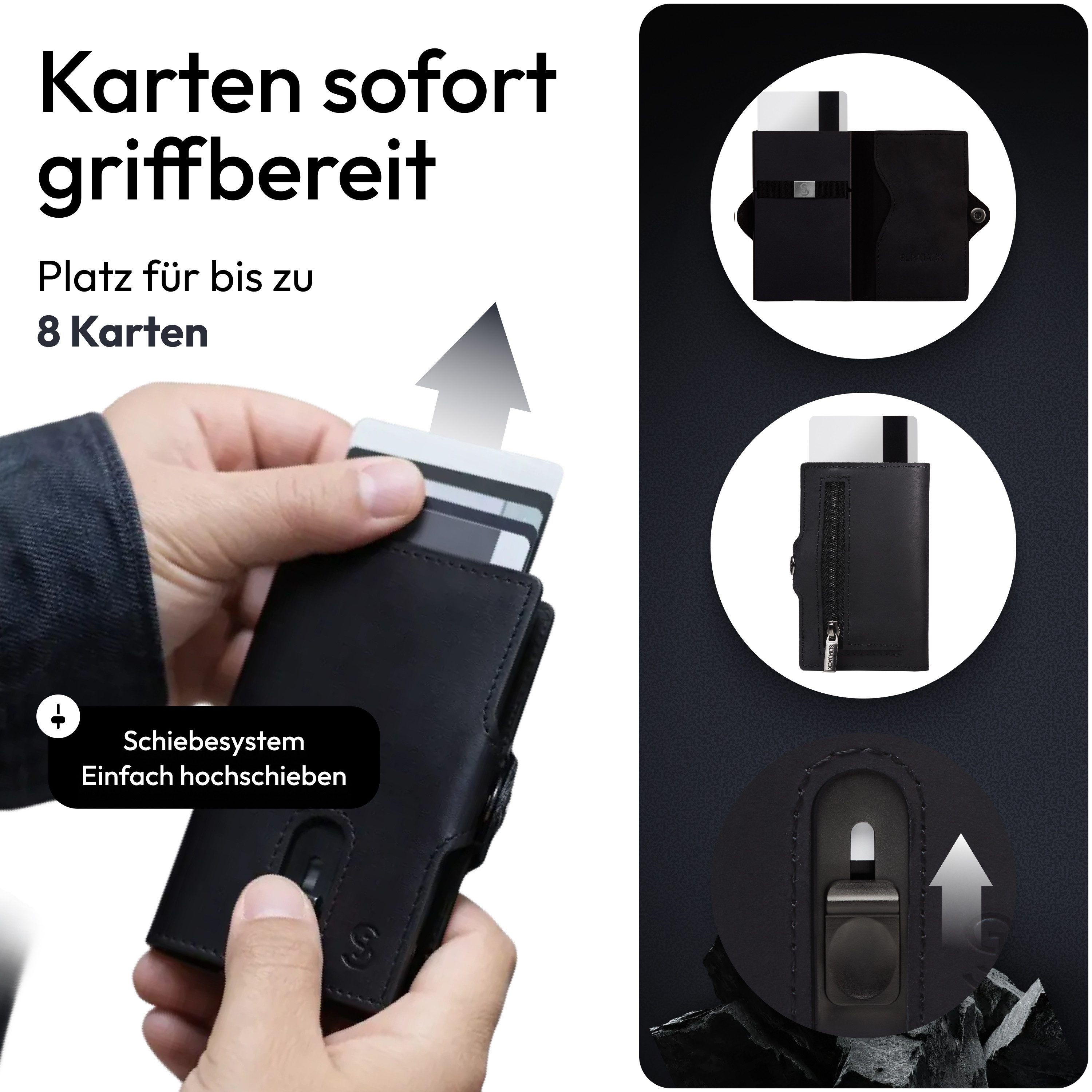 SLIMJACK Mini Geldbörse Herren - echt Leder - Münzfach RFID-Schutz - Cardholder - Slim Wallet (Portmonee), - Mini Geldbeutel - Portemonnaie - Kartenhalter - Kreditkartenetui