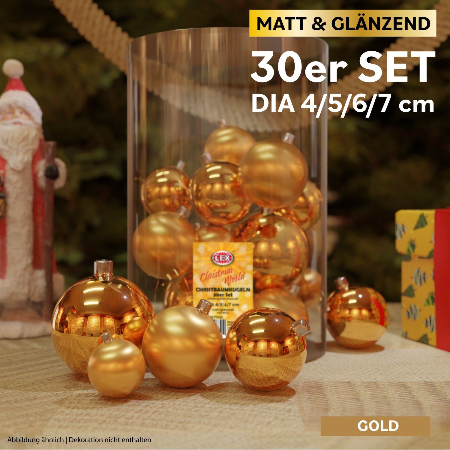 Weihnachtsbaumklammer gold / Ø 30tlg. Christbaumkugeln Weihnachtskugeln Mojawo 4/5/6/7cm