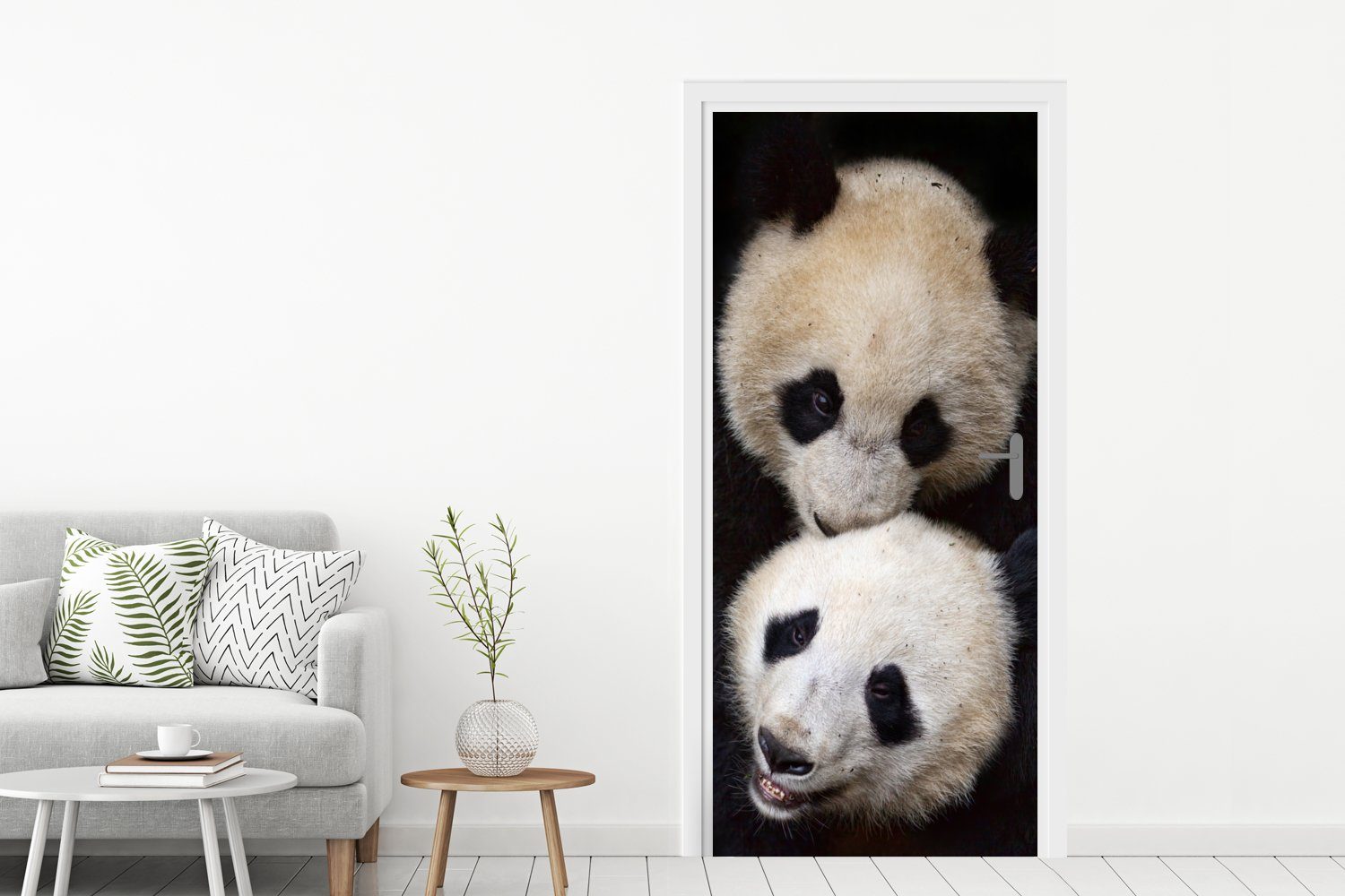 MuchoWow Türtapete Panda - Tür, (1 Matt, für Fototapete Tierfreunde - St), cm 75x205 Türaufkleber, Schwarz, bedruckt