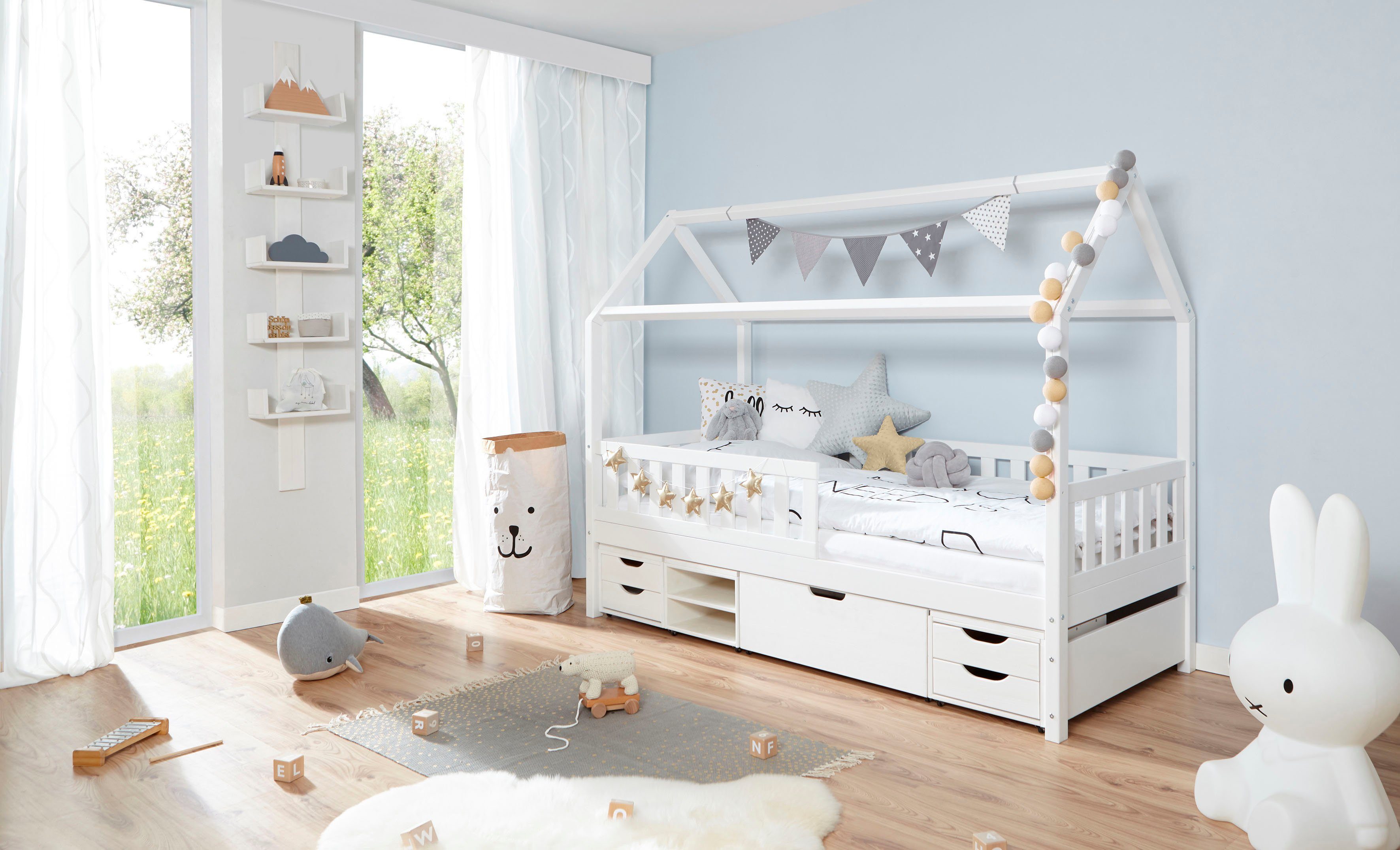 Ticaa Hausbett Traumhaus, Hausbett, inkl. Schubkasten, Rollrost und Matratze