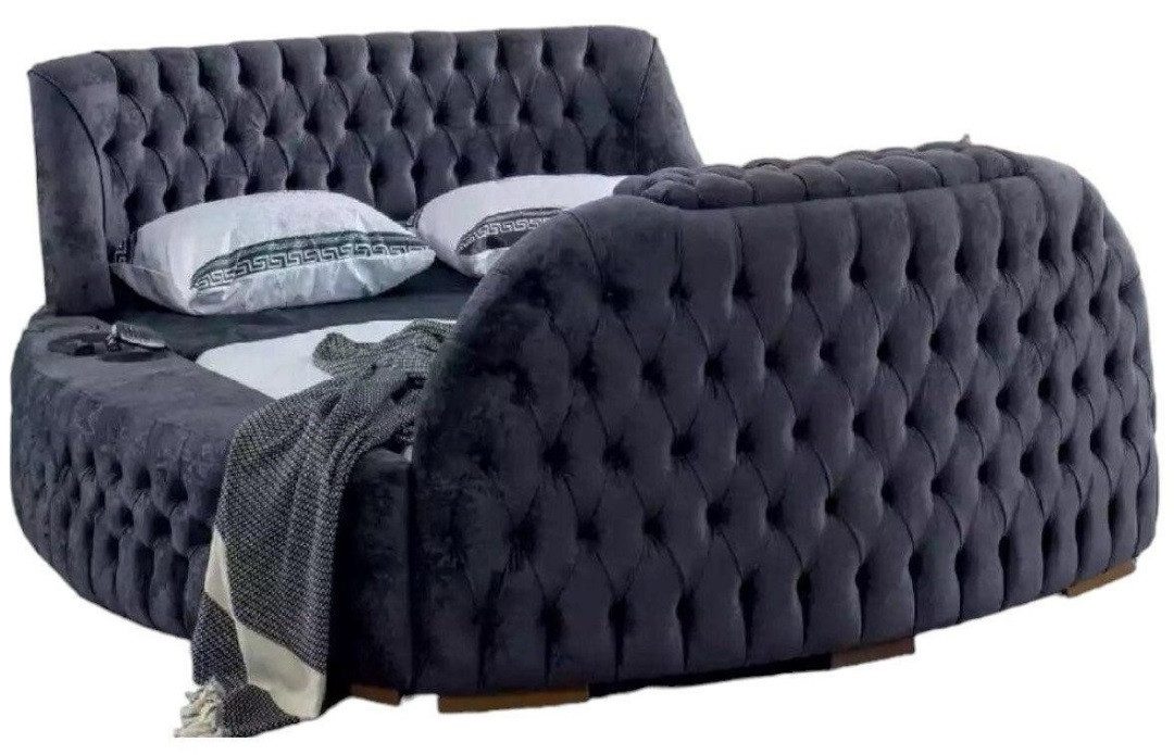 JVmoebel Rundbett Bett Chesterfield Betten mit TV Fernseher Lift Luxus Doppelbett (1-tlg., Rundbett), Made in Europa