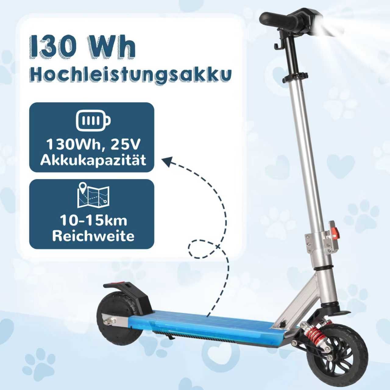 Vankel E-Scooter Kinder ab 10 Jahren, Federung, klappbarer E-roller, Bunte Leuchten, 150 W, 14 km/h, (höhenverstellbar, EBS+Fußbremse, 2 Stoßdämpfer), Elektro Kinderroller, E-Roller, max. 15km, Aluminiumrahmen