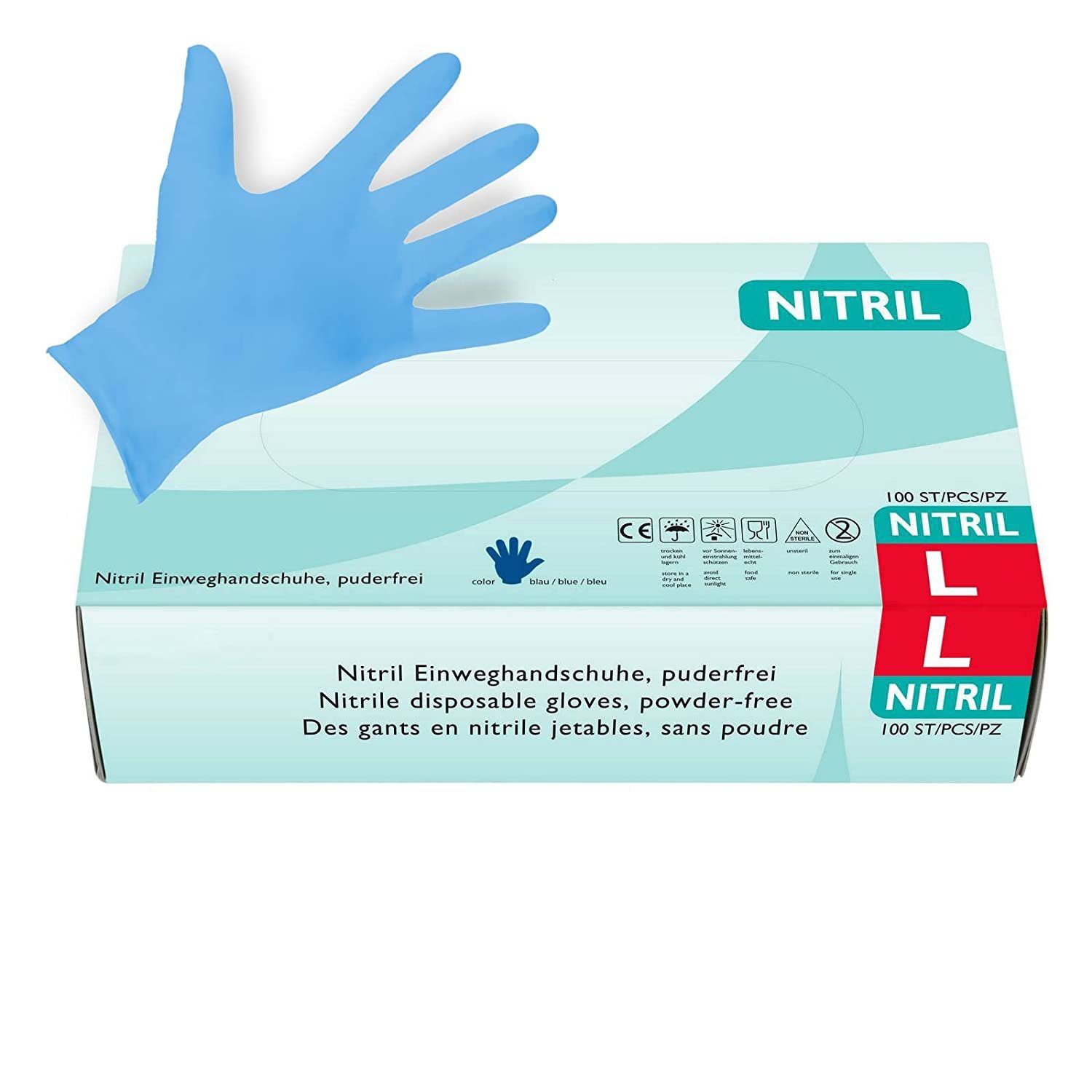 Blau texturiert Hypafol S-XL, Rollrand, Puderfrei Finger Nitril-Handschuhe mit I