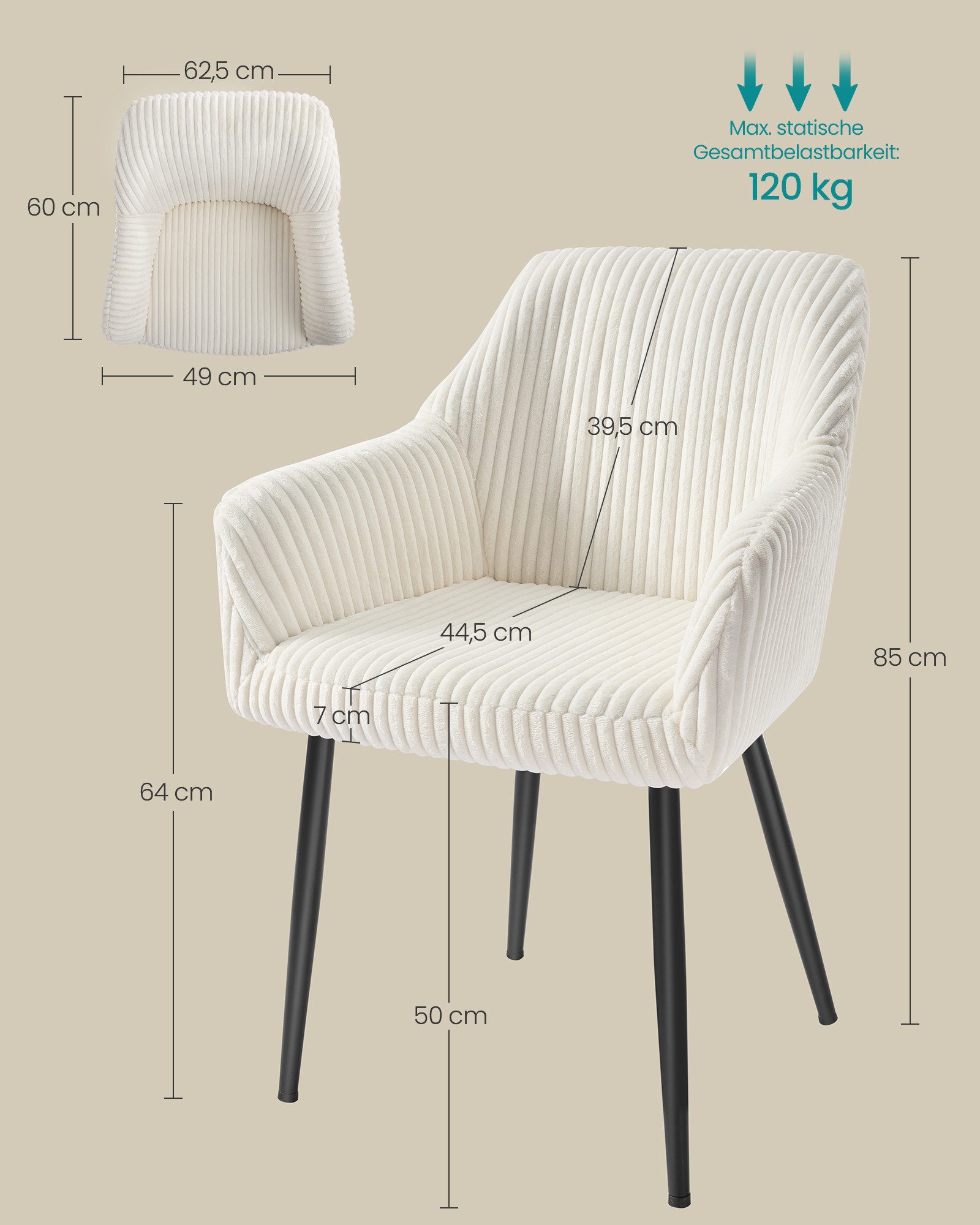 SONGMICS Esszimmerstuhl (2 St), Polsterstuhl mit Metallbeine, Samt, für Sch günstig online kaufen