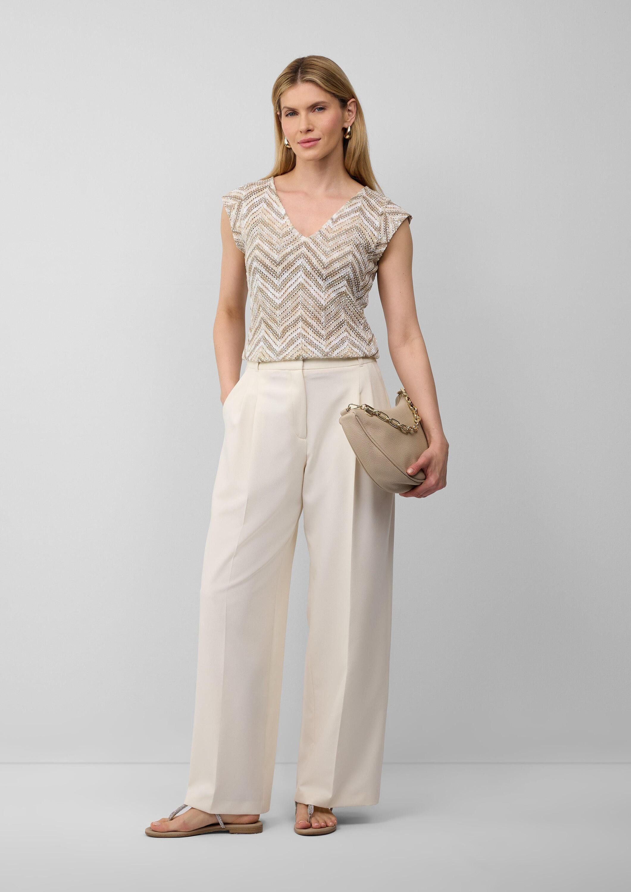 s.Oliver Kurzarmshirt T-Shirt Semitransparentes T-Shirt aus Strickjersey mit V-Ausschnitt