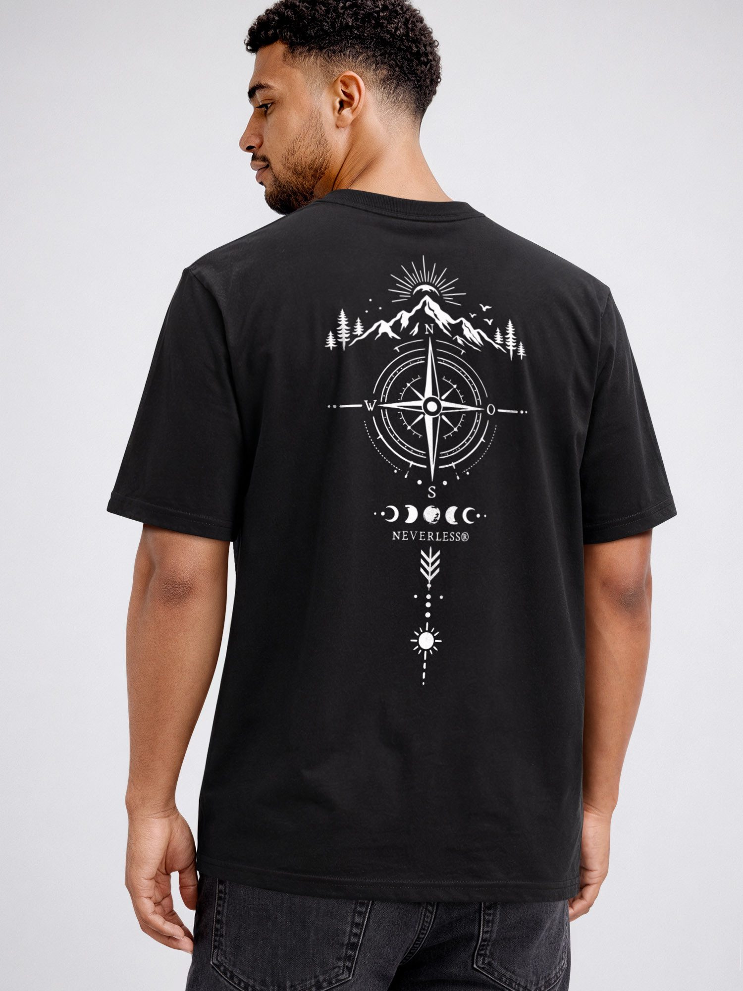 Neverless Oversize-Shirt Herren T-Shirt - Berg Kompass - Oversized Relaxed Fit Sommer Fashion mit Print