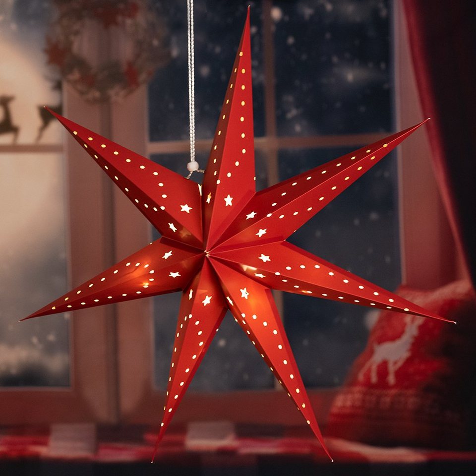 etc-shop LED Dekolicht, LED Hänge Lampe Papier Stern X-MAS Dielen  Weihnachts Deko Strahler rot
