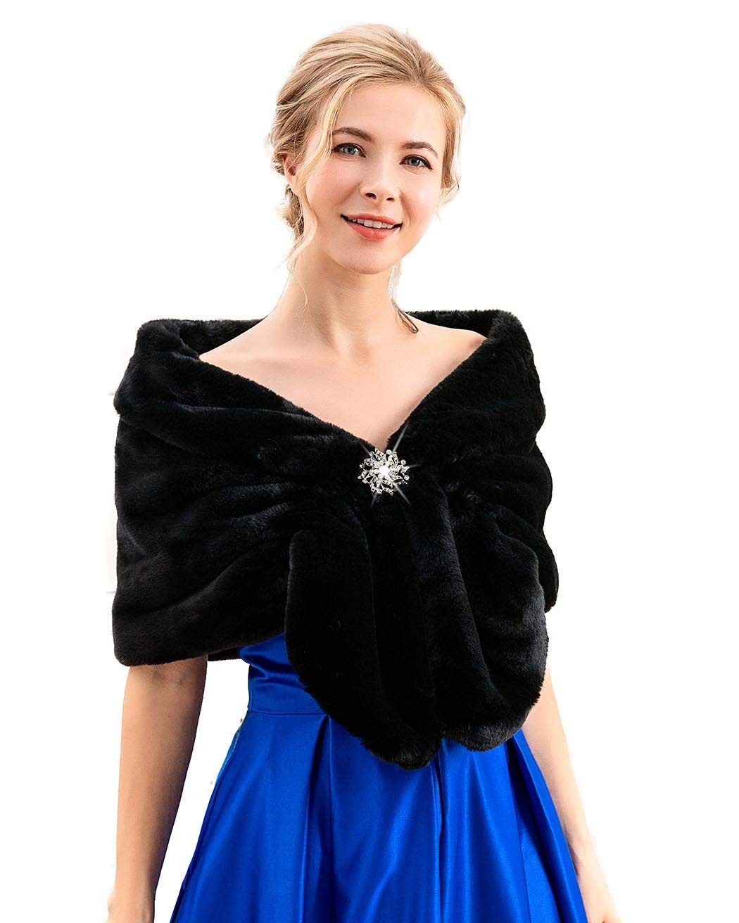Coonoor Modeschal Damen Elegant Braut Hochzeit Kunstpelz Schal Wrap Braut Pelz Schal, Stola Fur Wraps und Tücher für Frauen – Bild 3 von 5
