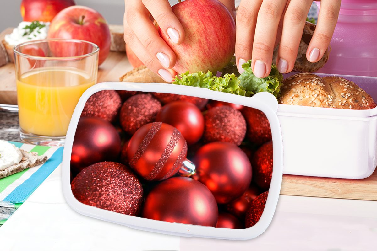 weiß Kinder Kugeln Rote für mit Brotbox Jungs verschiedenen MuchoWow Erwachsene, Texturen, Lunchbox und und Brotdose, Mädchen Kunststoff, für (2-tlg),