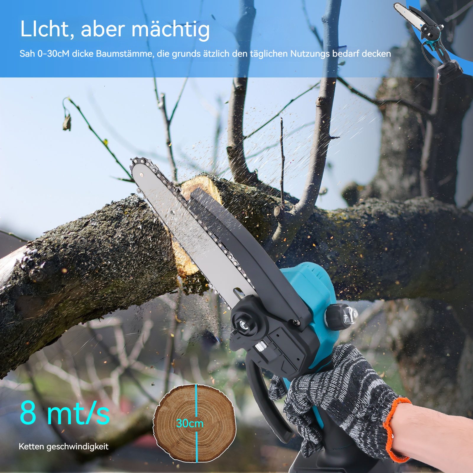 PODOFO Elektro-Kettensäge 12/6" Akku-Kettensäge bürstenlos Power günstig online kaufen