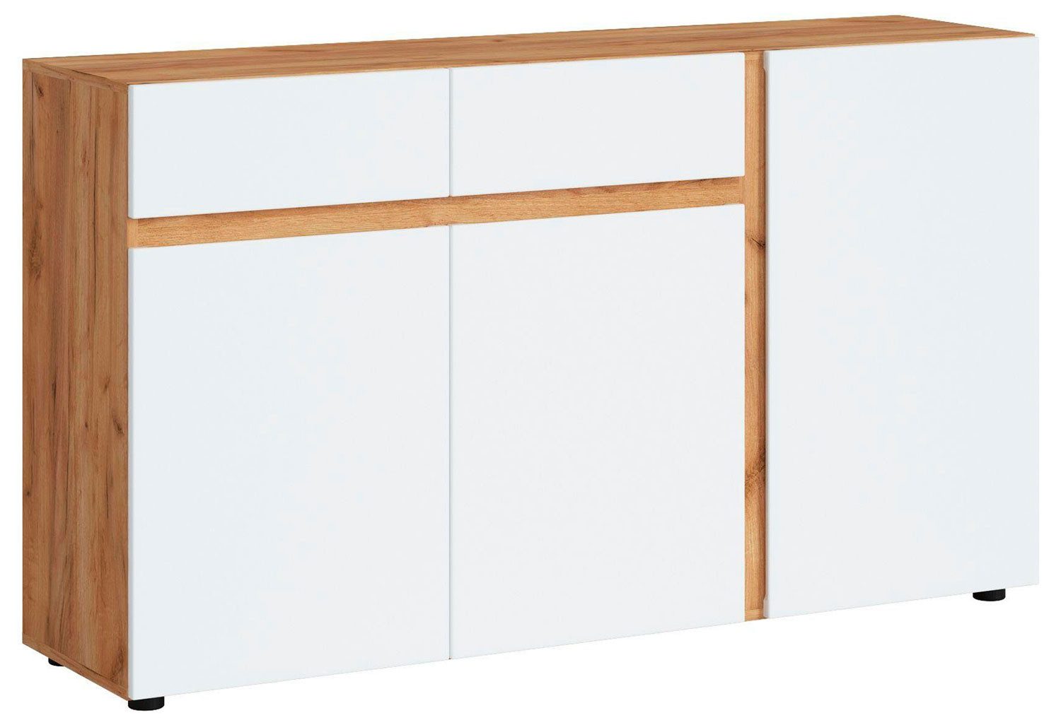 Feldmann-Wohnen Sideboard Morongo (Morongo, 1 St., Sideboard), 149x40x86cm Eiche Kraft Gold / weiß grifflos