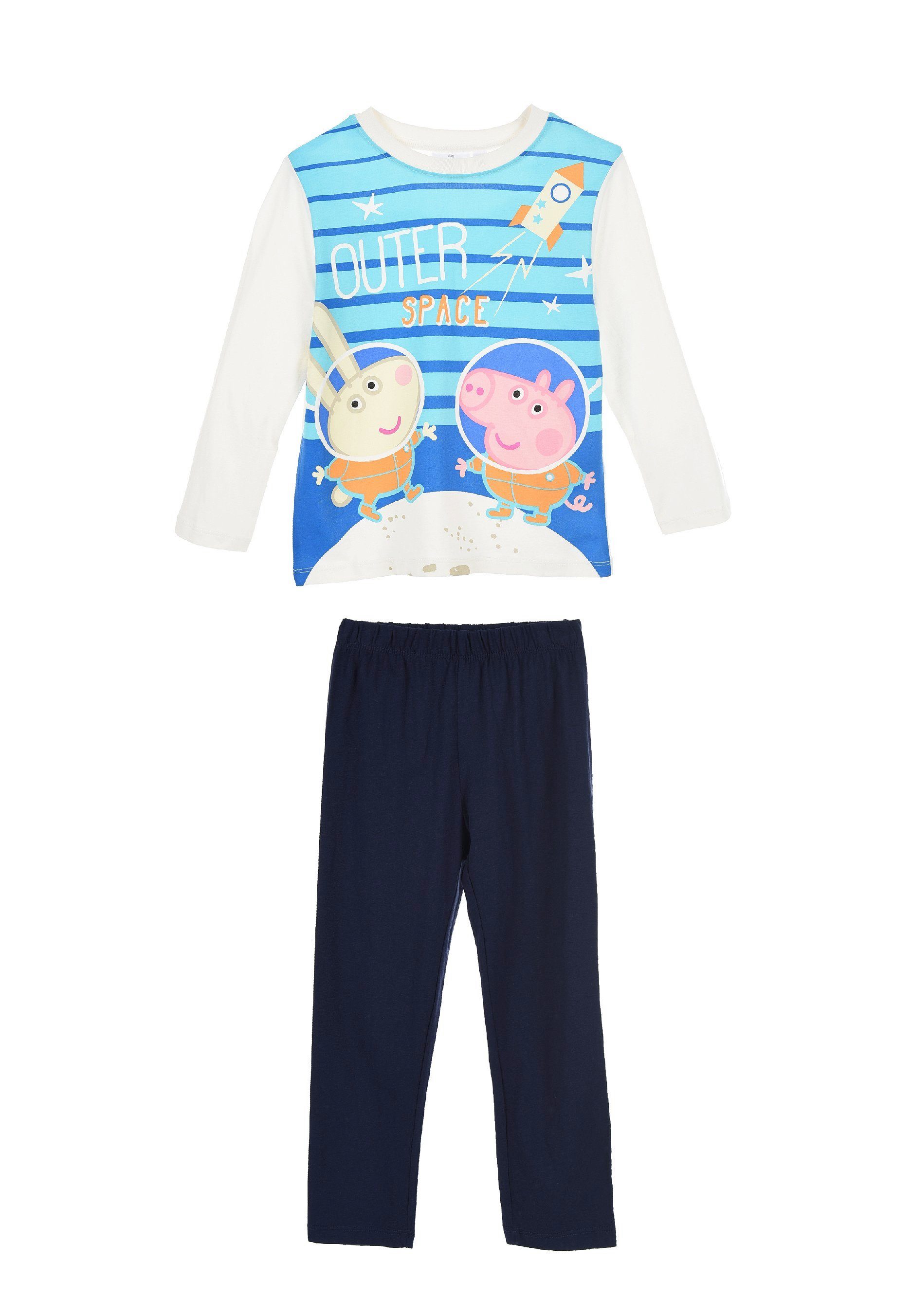 Pyjama (2 Wutz Peppa Pig Kinder Jungen Schlafanzug Weiß Schlaf-Set tlg) Peppa