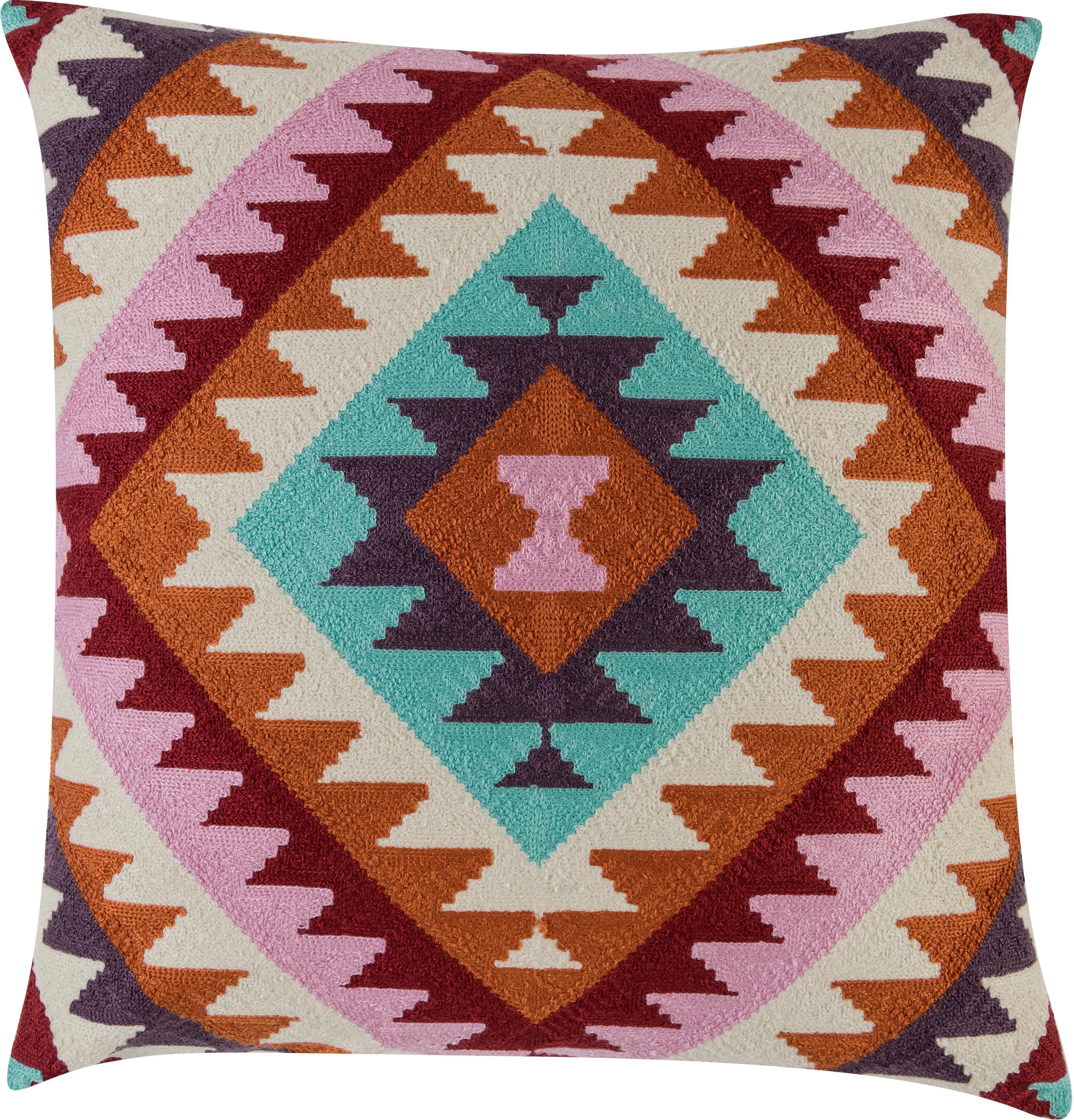 BARBARA Home Collection Dekokissen Kelim 04 rot-bunt, Kissenhülle aus besticktem Leinwandgewebe, 50 x 50 cm