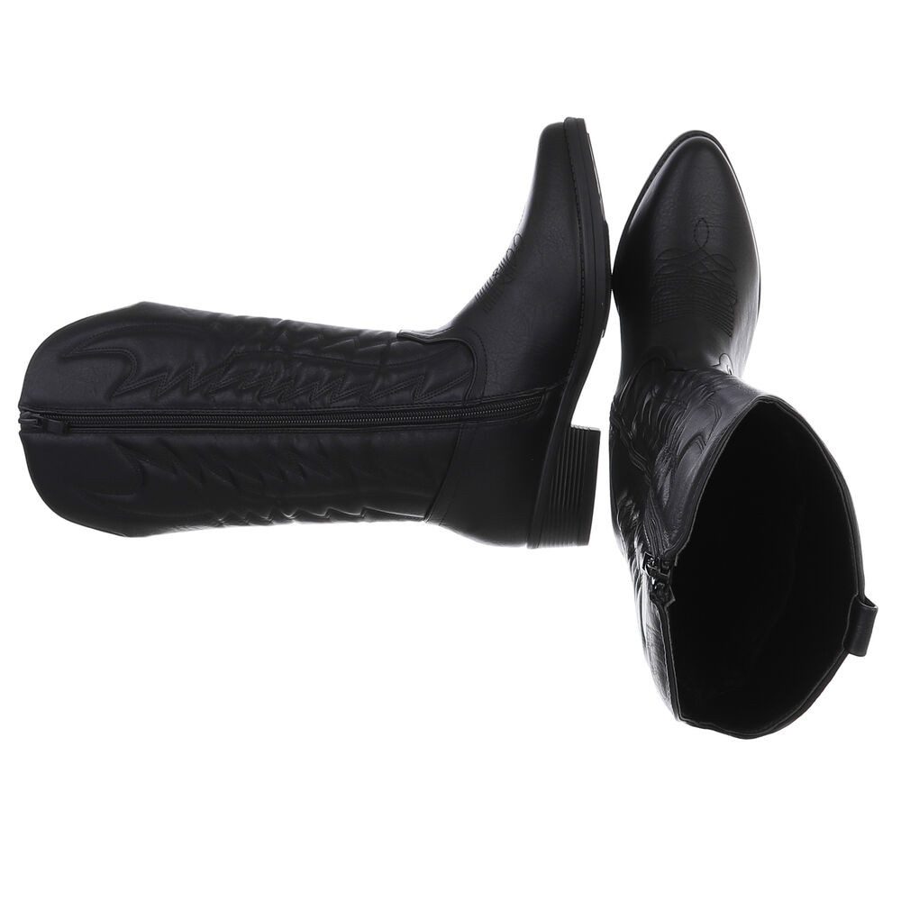 Ital-Design Elegante Damen-Stiefel mit Kunstvollem Design und Komfort Westernstiefel (90482544) Blockabsatz Flache Stiefel in Schwarz